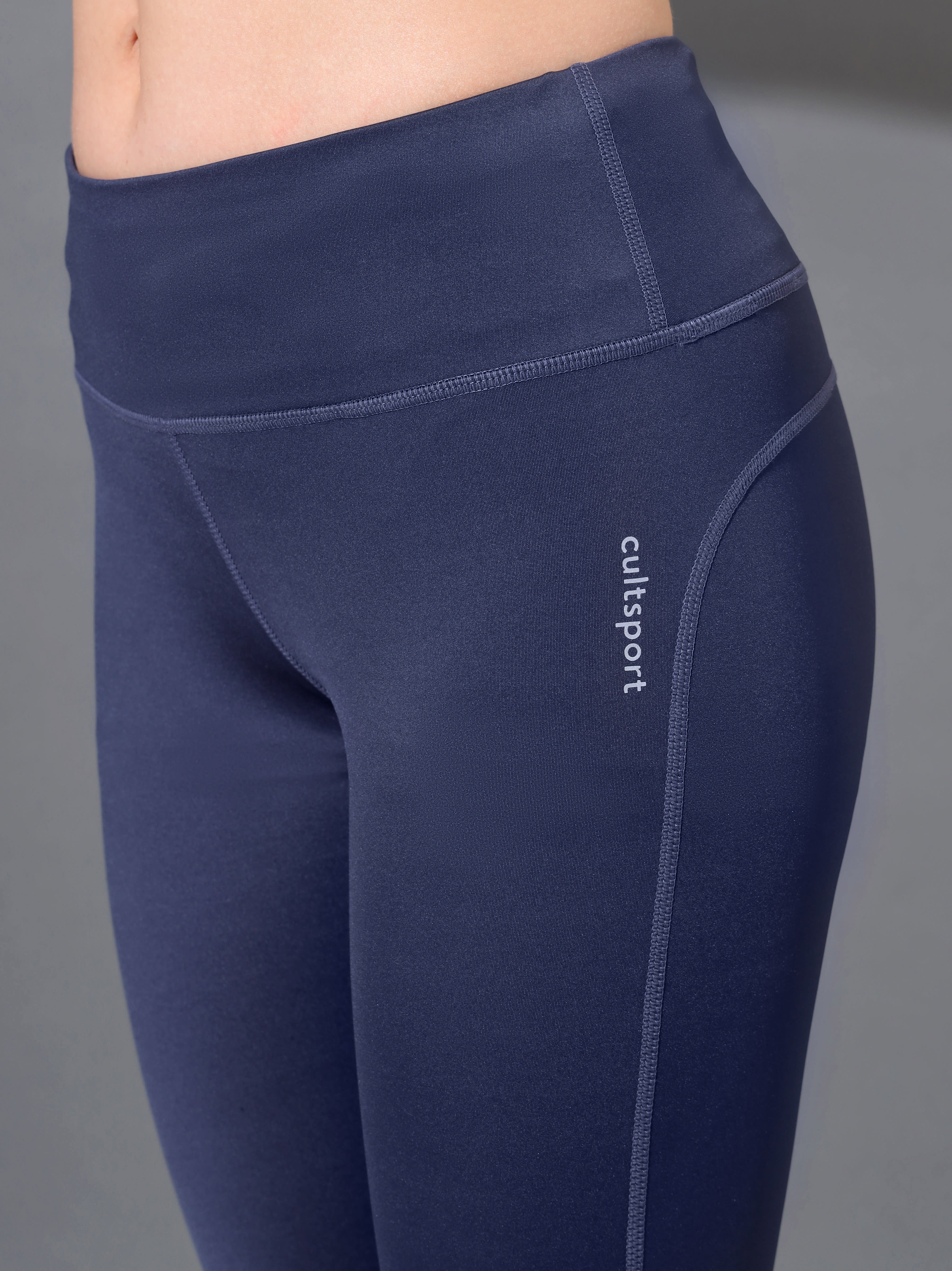 Navy High Waist Solid Workout Tights