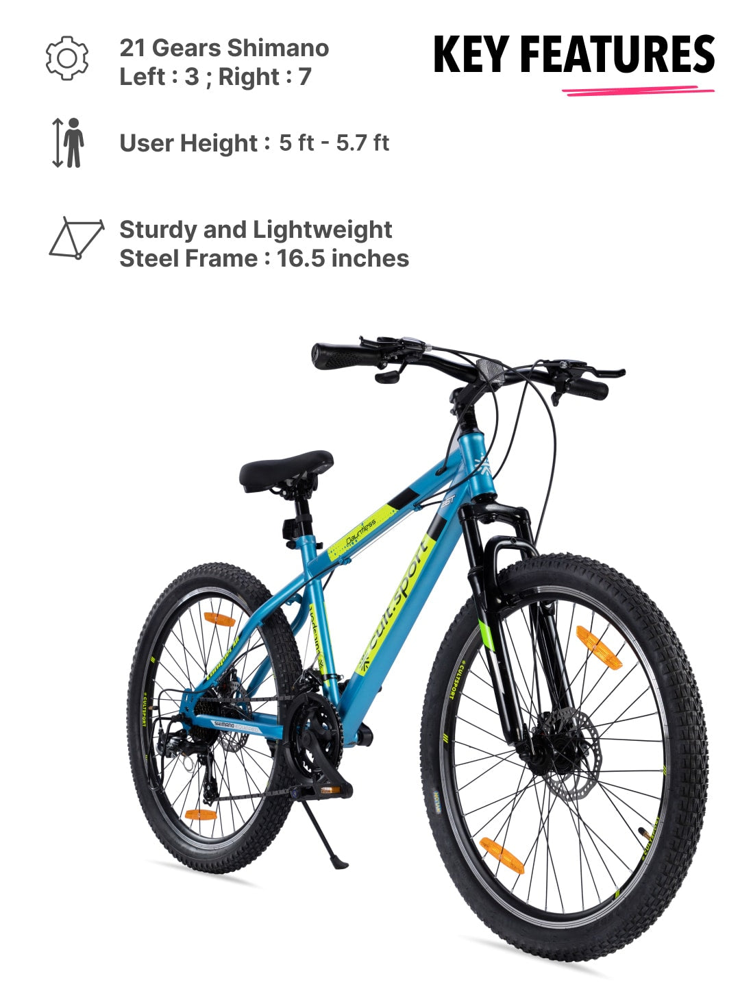 DAUNTLESS21S26TBLUE Steel 21 Speed Shimano Gear 26 inch Mountain Cycle, Dual Disc Brake, Front Suspension and Double Wall Alloy Rim