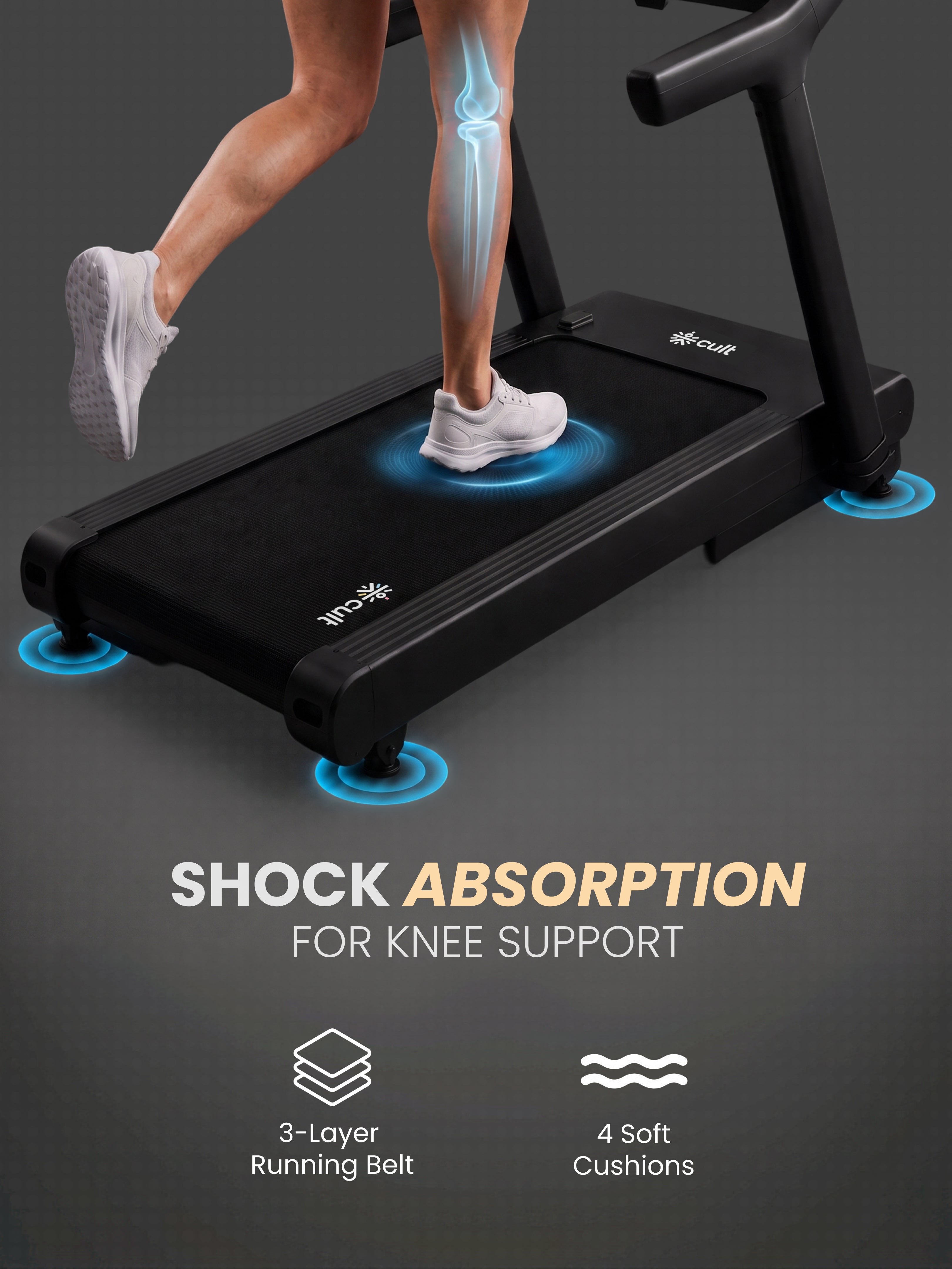 Cult SmartStride CanoasPro 5 HP BLDC Treadmill with 4 Shock Absorbers for Enhanced Cushioning & Reduced Knee Impact |130 kg User Capacity | 25-Level Auto Incline | 16 km/h Max Speed ( Black)