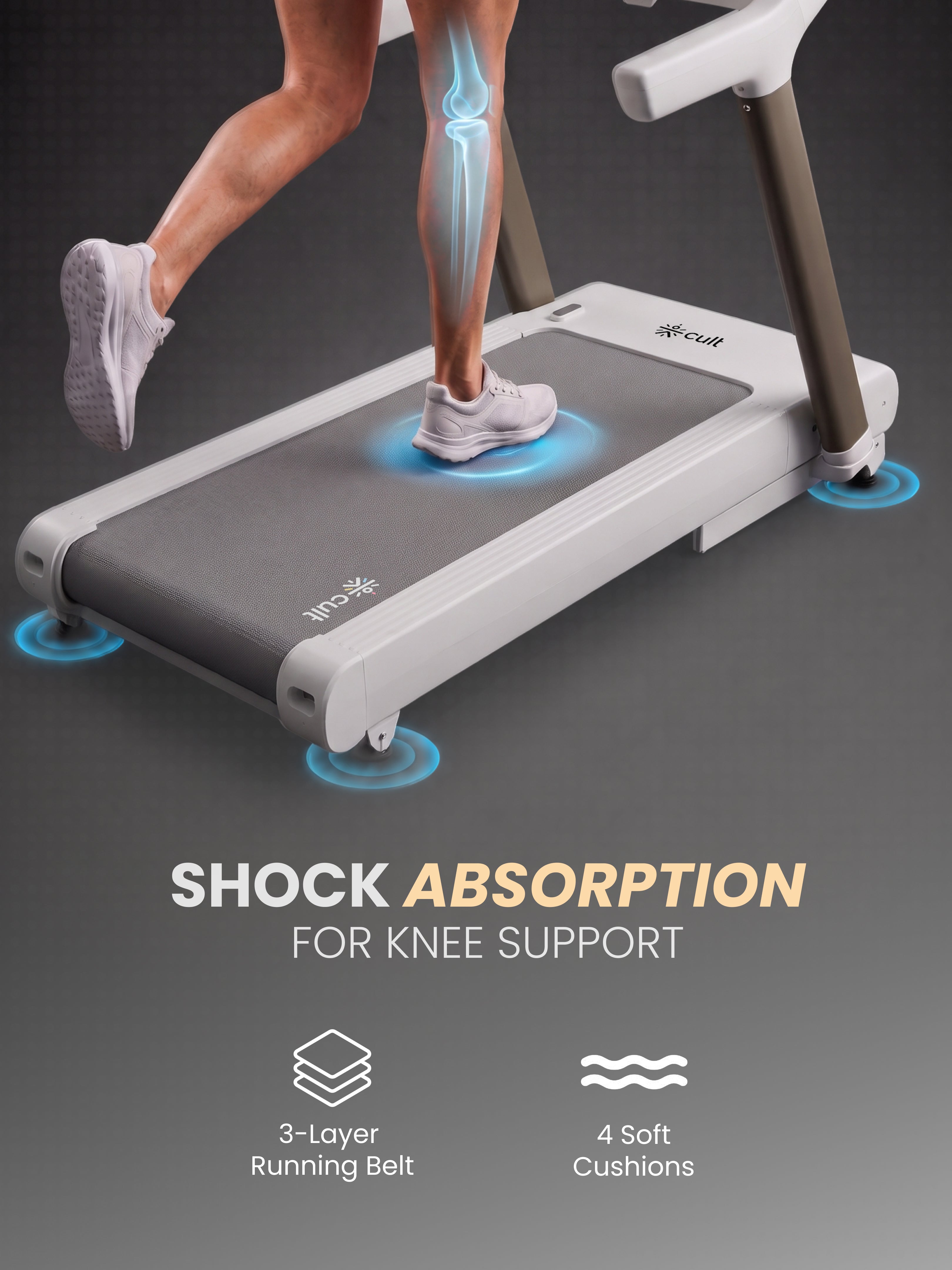Cult SmartStride CanoasPro 5 HP BLDC Treadmill with 4 Shock Absorbers for Enhanced Cushioning & Reduced Knee Impact |130 kg User Capacity | 25-Level Auto Incline | 16 km/h Max Speed ( White)