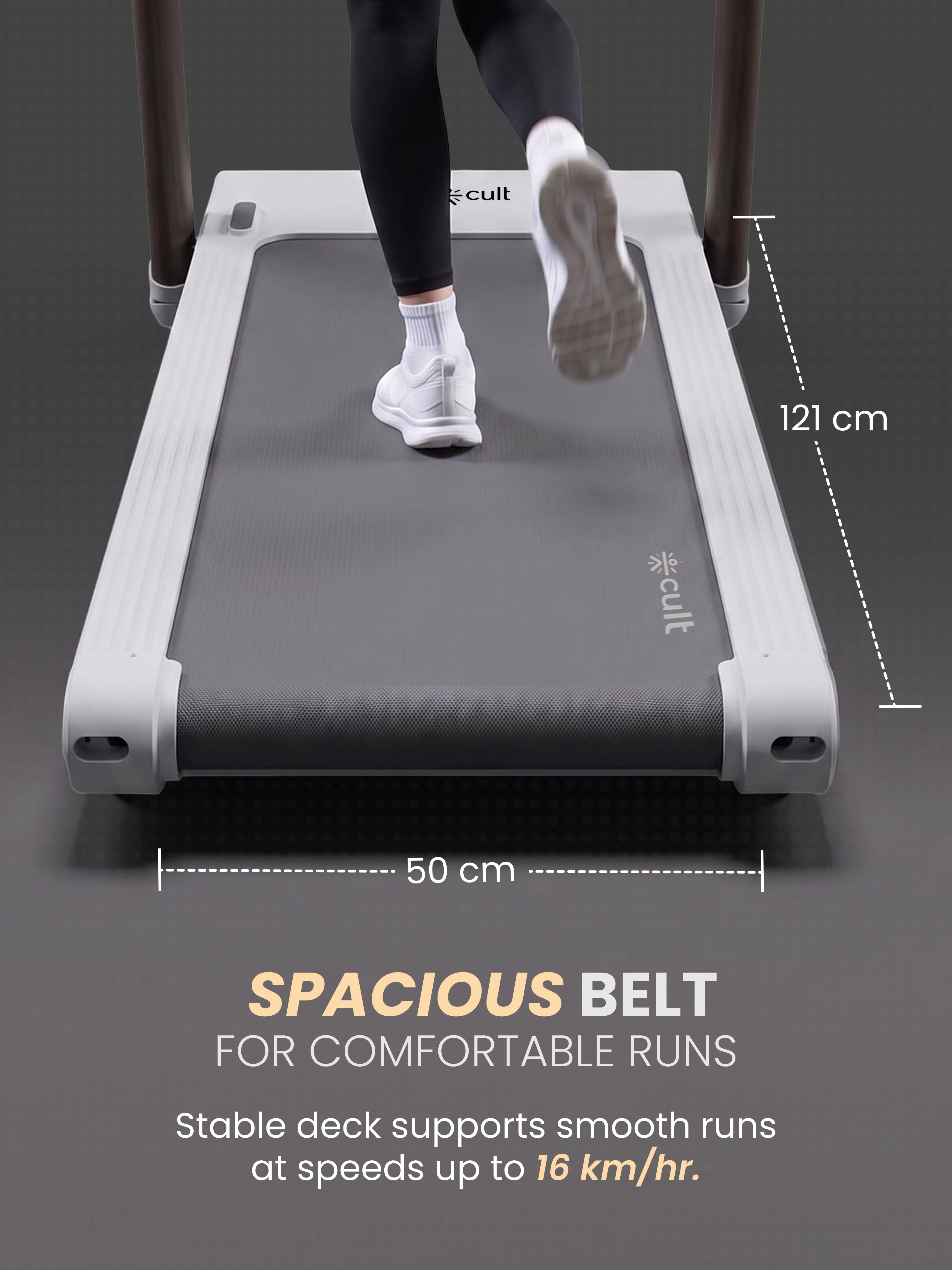 Cult SmartStride CanoasPro 5 HP BLDC Treadmill with 4 Shock Absorbers for Enhanced Cushioning & Reduced Knee Impact |130 kg User Capacity | 25-Level Auto Incline | 16 km/h Max Speed ( White)