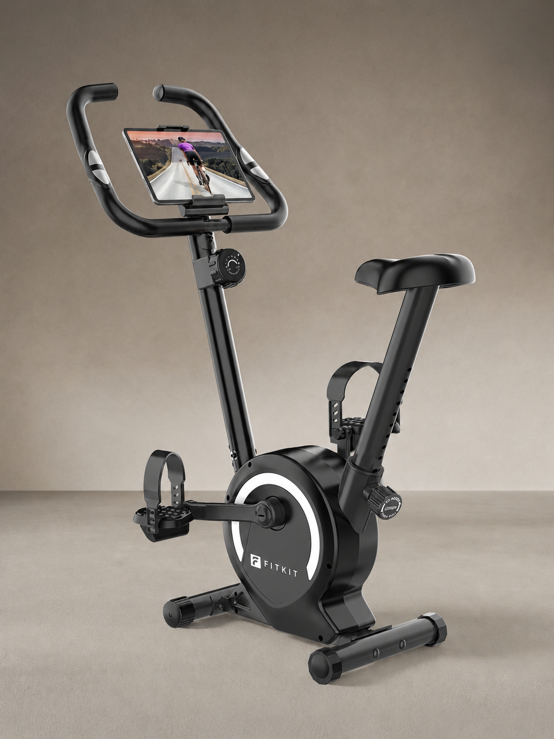 Fitkit by Cult Upright Exercise Bike 6 Kg Flywheel & 130 Kg Weight Support with Adjustable Cushioned Seat | 16-Level Magnetic Resistance | LCD Display & Tablet Holder | Suitable for Home Gym Workout (with 6 Months Extended Warranty)