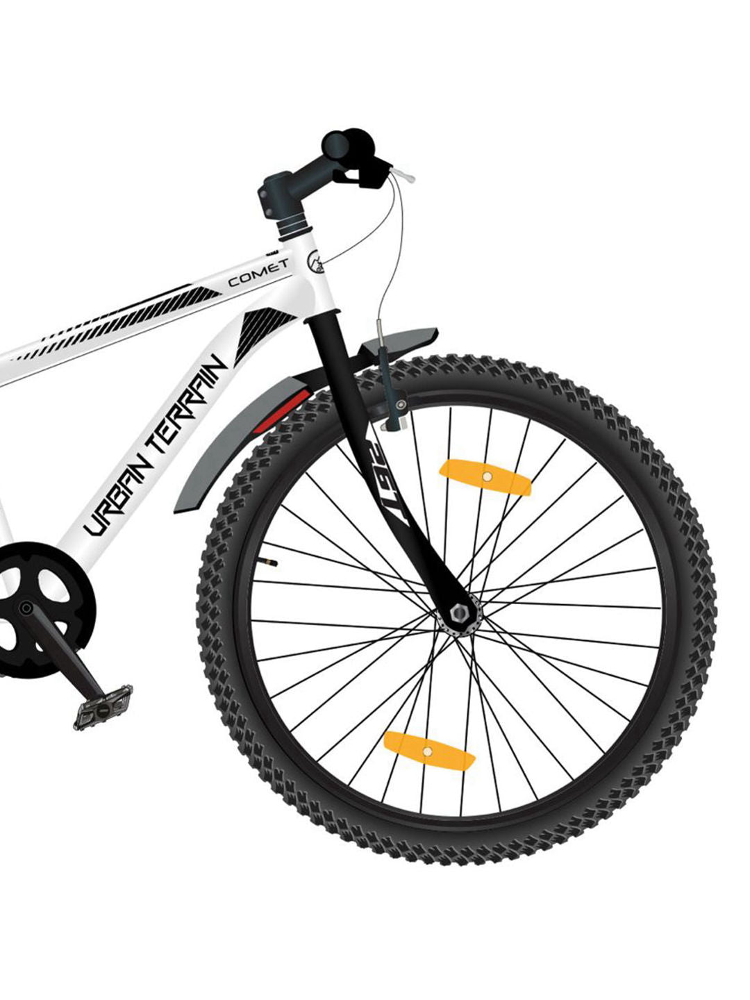 Urban Terrain Comet 26T Single Speed Steel Mountain Bike with Inbuilt Carrier (White)