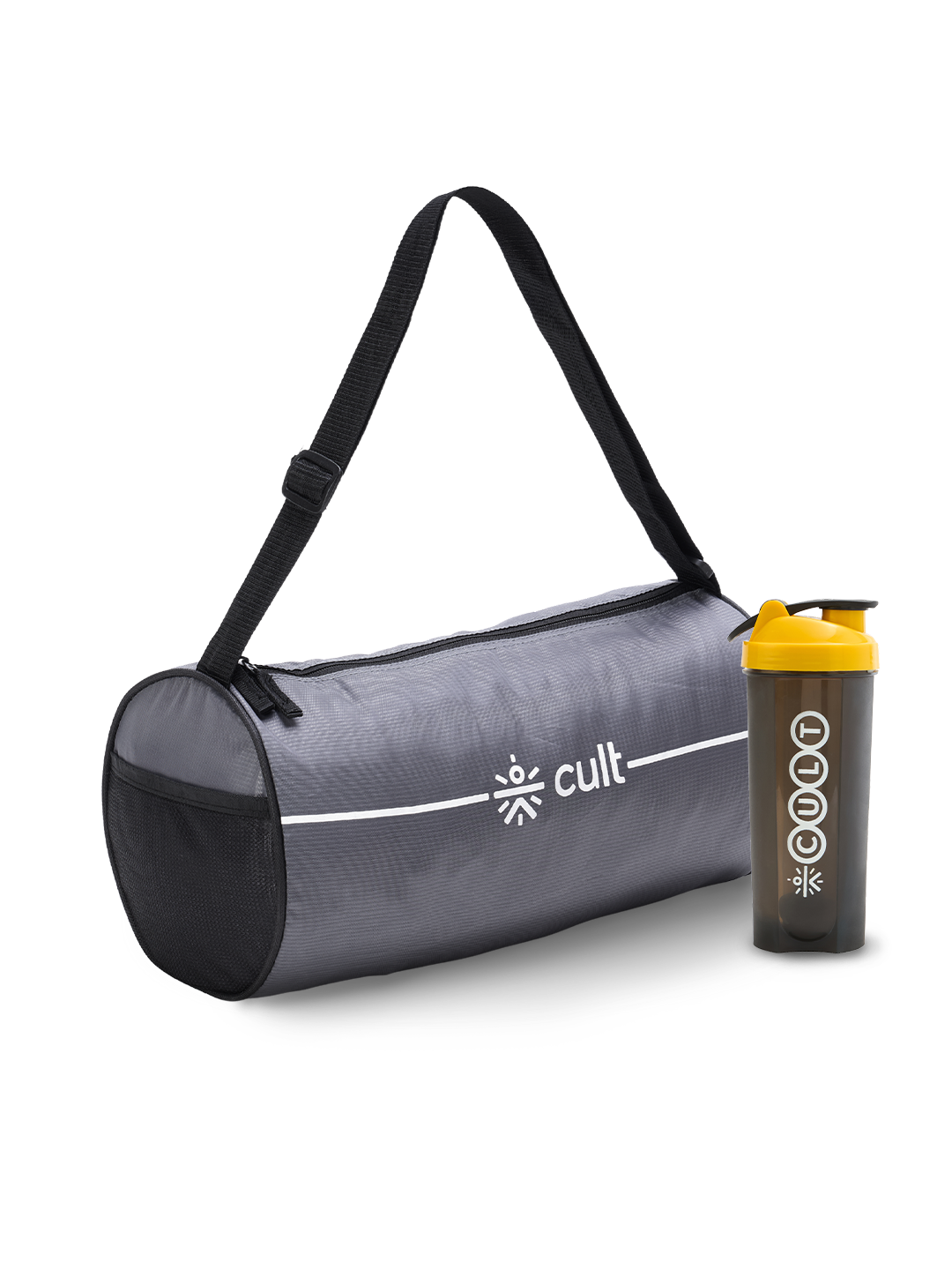Cult Duffle Bag Grey With Shaker Bottle Yellow 700Ml - Combo