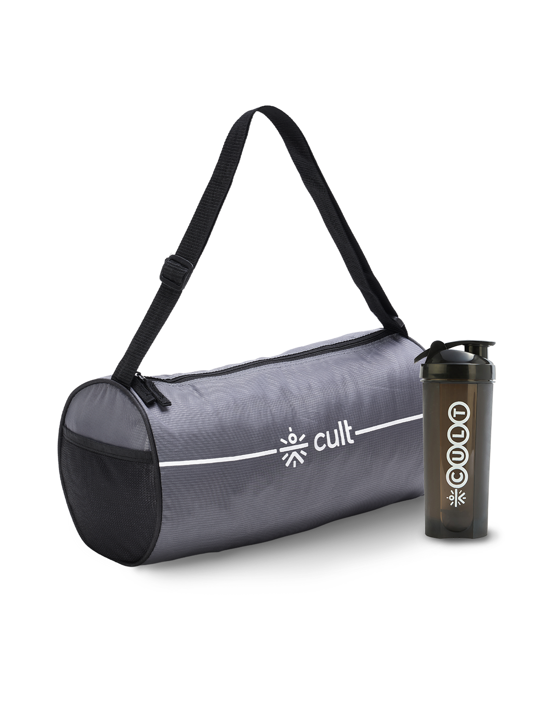 Cult Duffle Bag Grey with Shaker Bottle Black 700ml - Combo