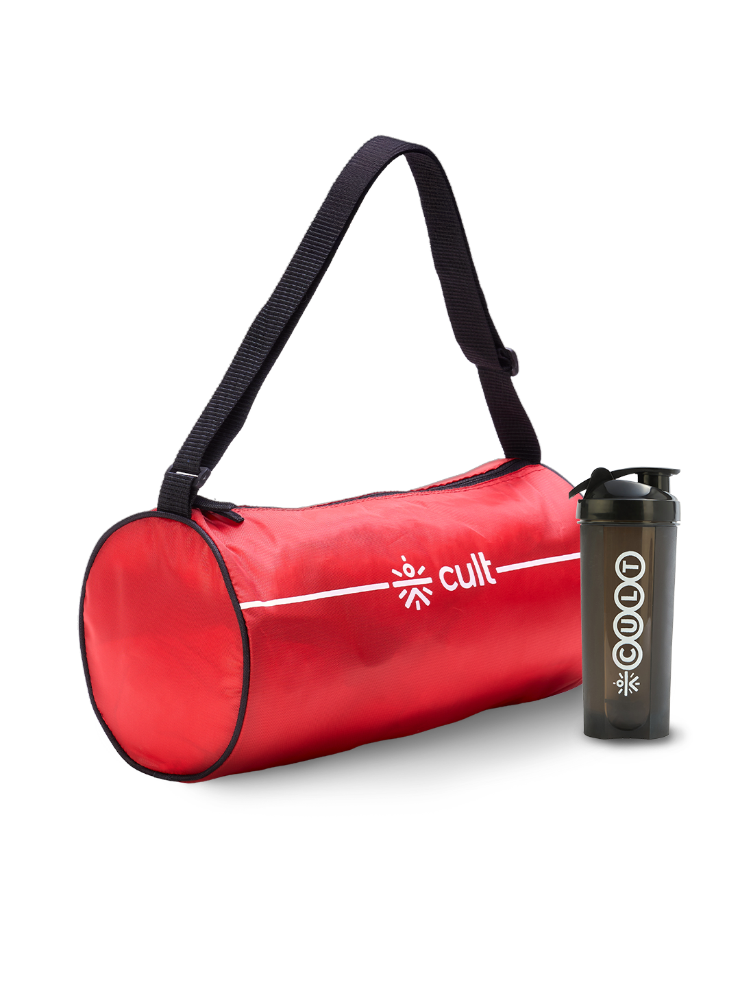 Cult Duffle Bag Red with Shaker Bottle Black 700ml - Combo