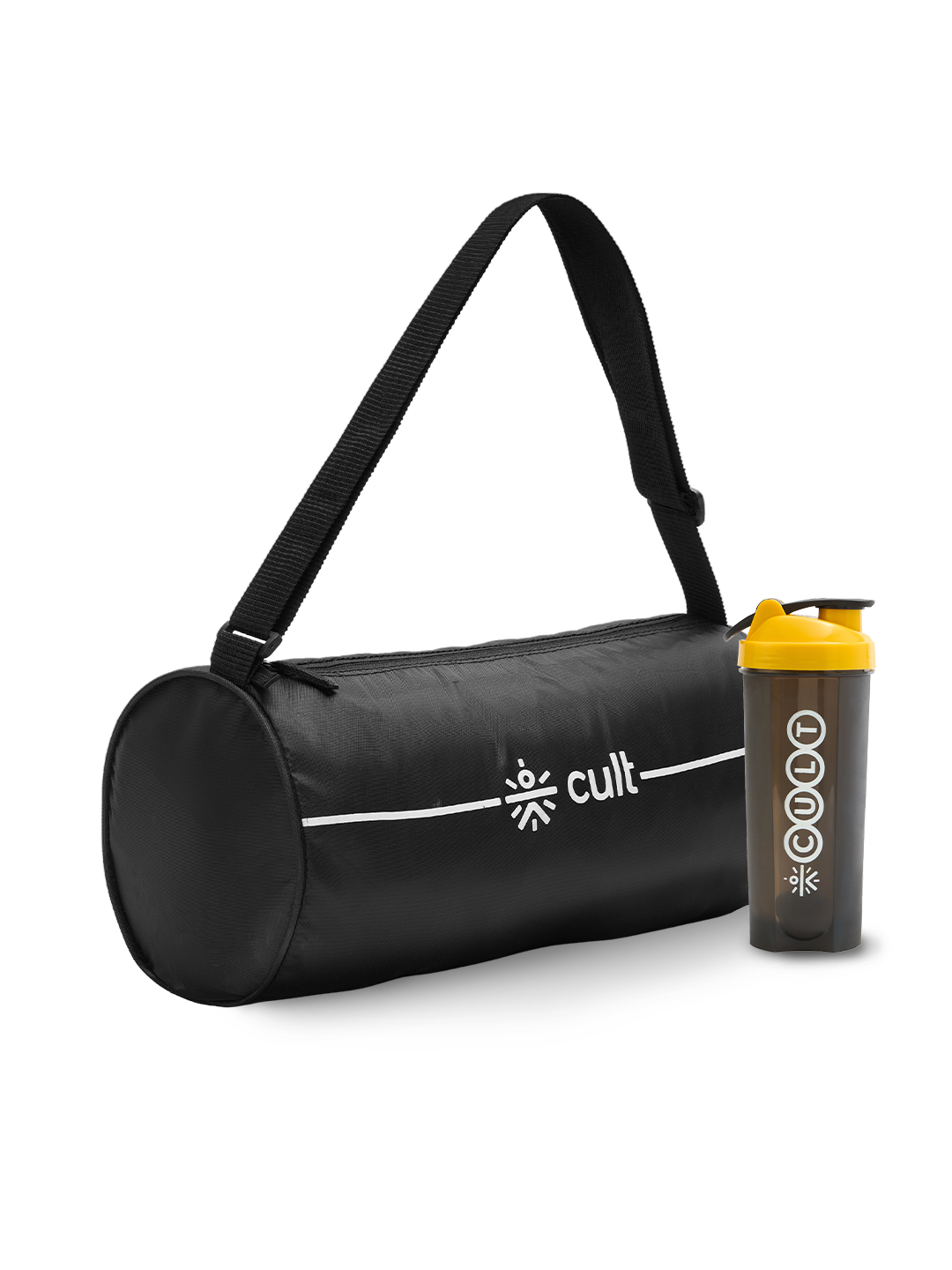 Cult Duffle Bag Black With Shaker Bottle Yellow 700Ml - Combo