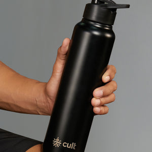 cult Steel Bottle 1Ltr With Sports Cap Black