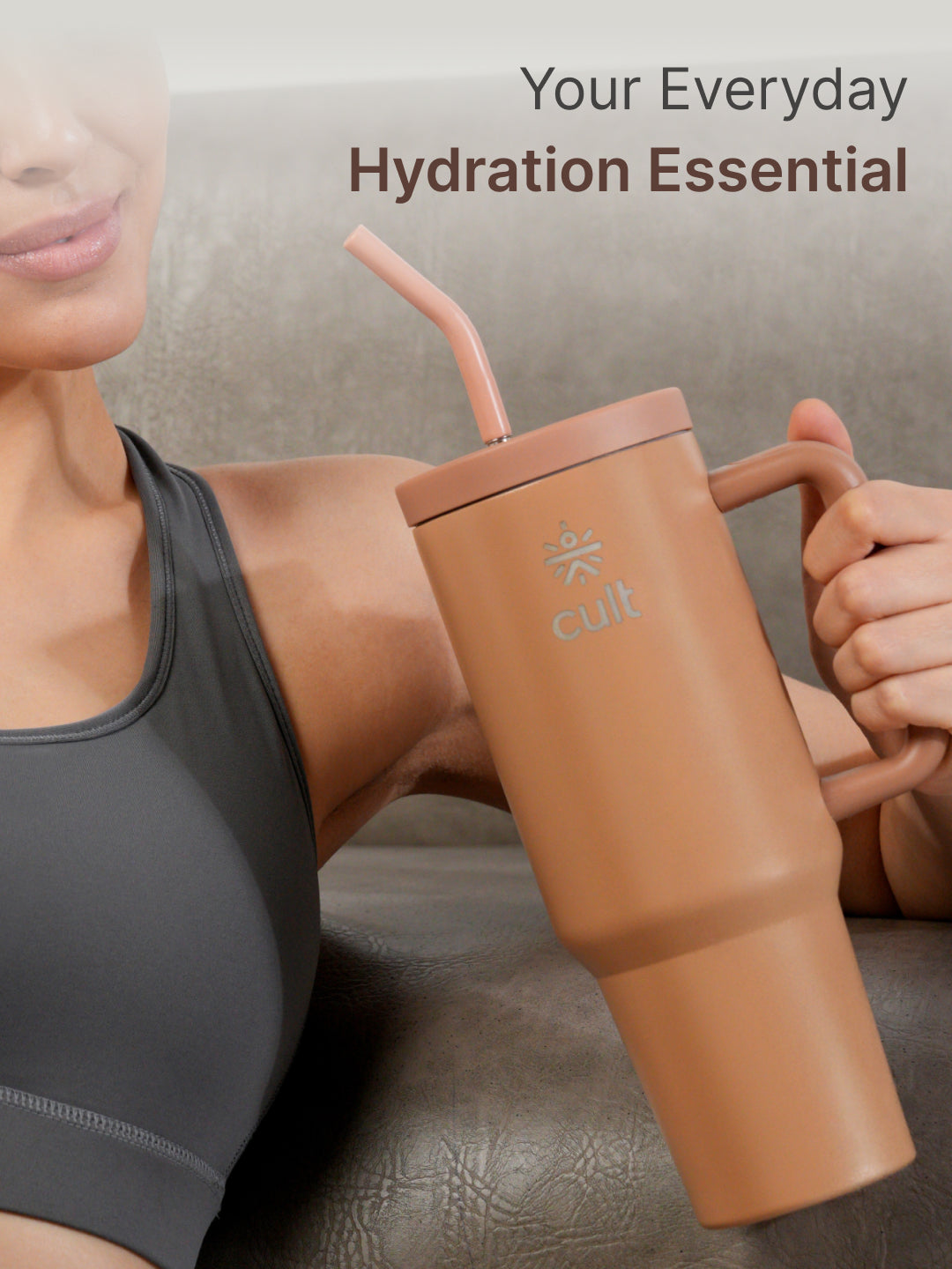 cult Tumbler 1200ML Steel Straw with Straw Cap and Cleaner Unisex Brown