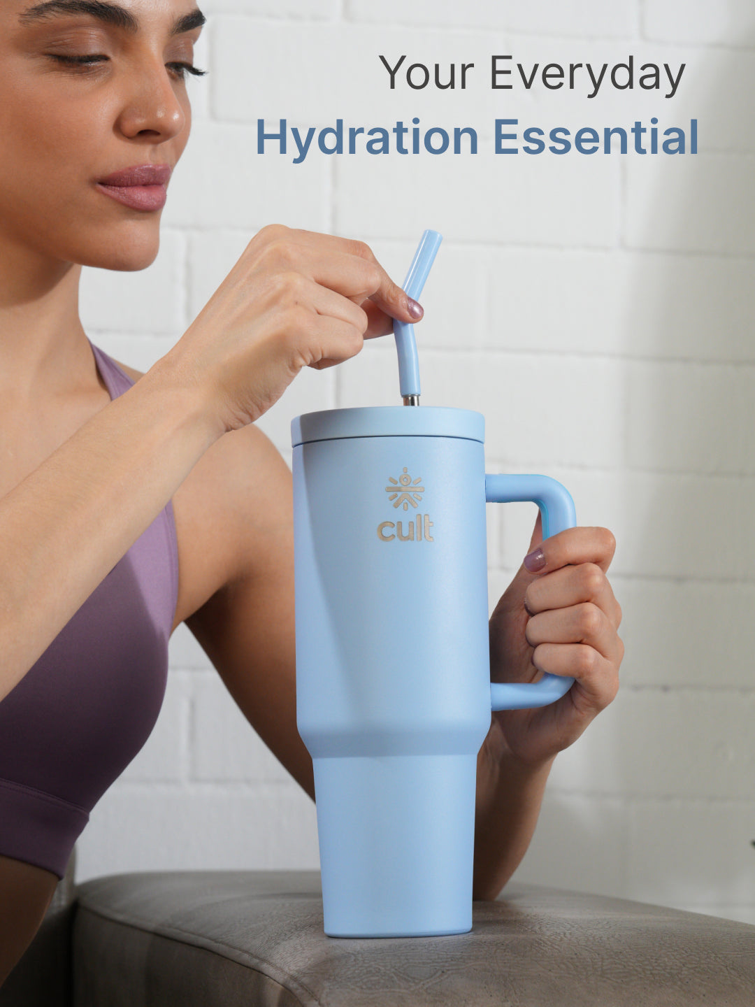 cult Tumbler 1200ML Steel Straw with Straw Cap and Cleaner Unisex Blue