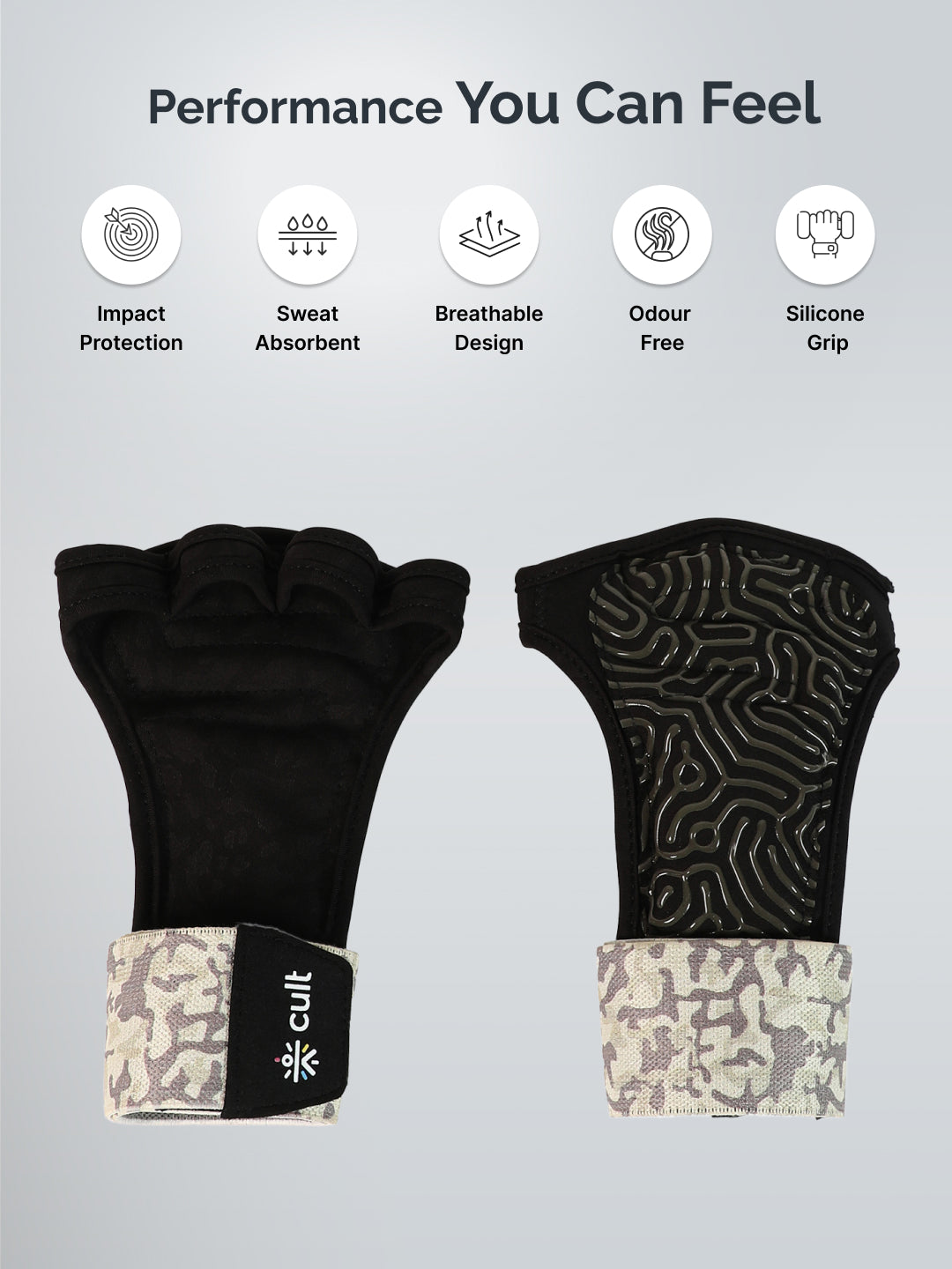 Cult Open Half Finger Gym Gloves with Silicone Grip – Breathable Mesh, Sweat-Free Comfort for Training & Weightlifting