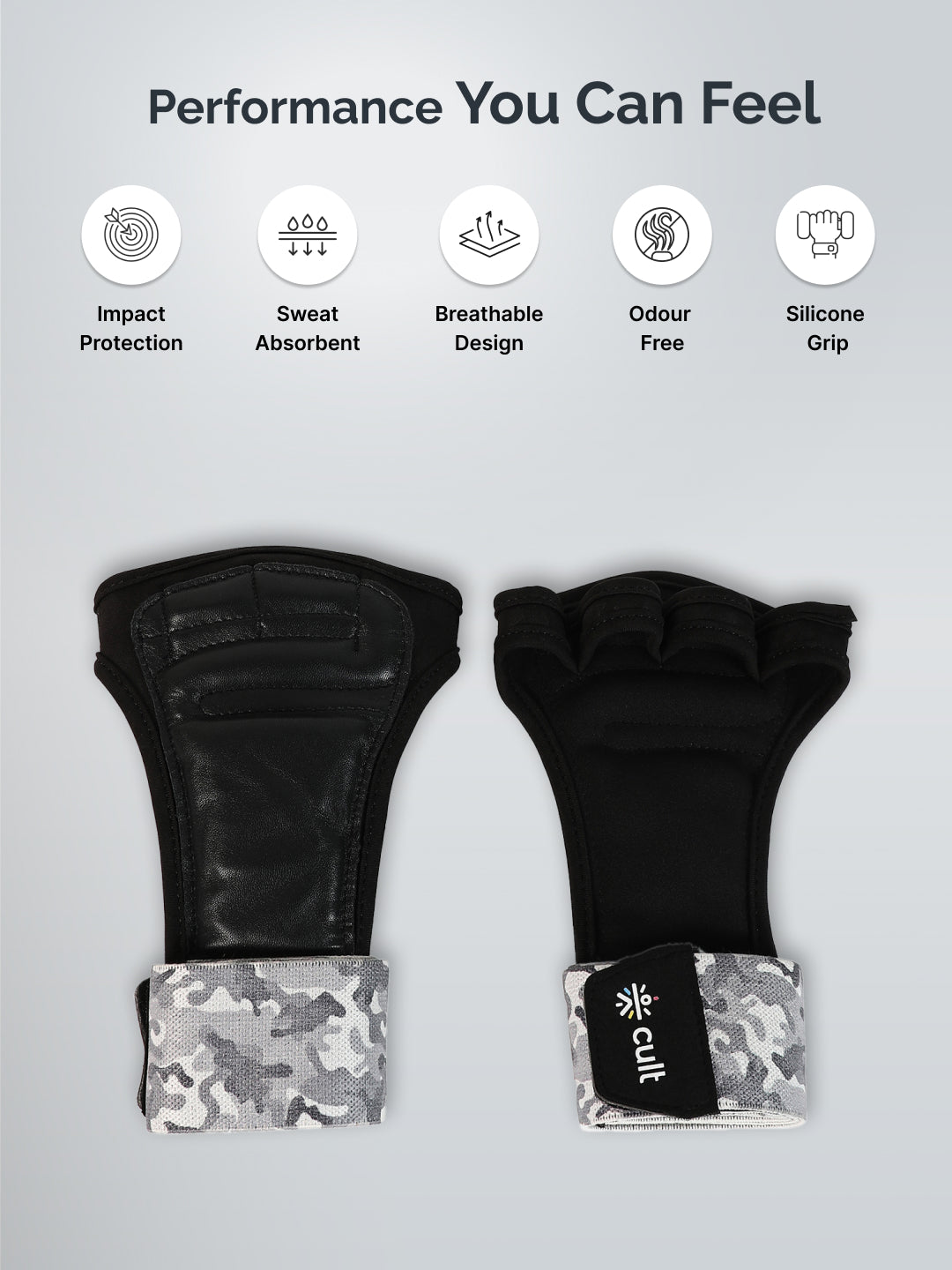 Cult Open Half Finger Gym Gloves with Leather Grip – Breathable Mesh, Sweat-Free Comfort for Training & Weightlifting