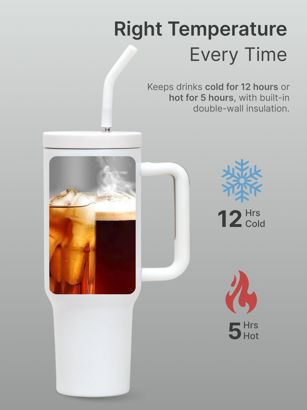 cult Tumbler 1200ML Steel Straw with Straw Cap and Cleaner Unisex White