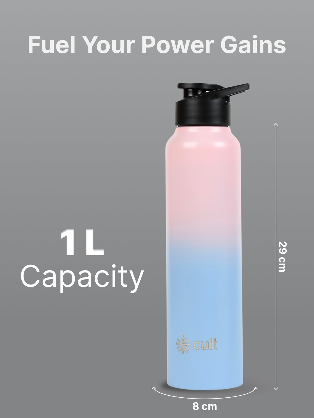 cult Steel Bottle 1Ltr With Sports Cap Pink and Blue