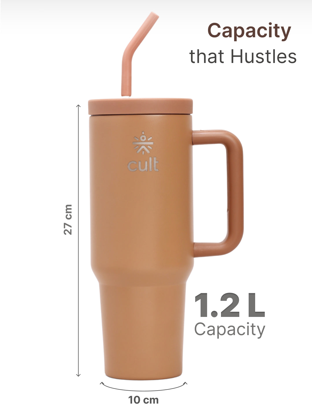 cult Tumbler 1200ML Steel Straw with Straw Cap and Cleaner Unisex Brown
