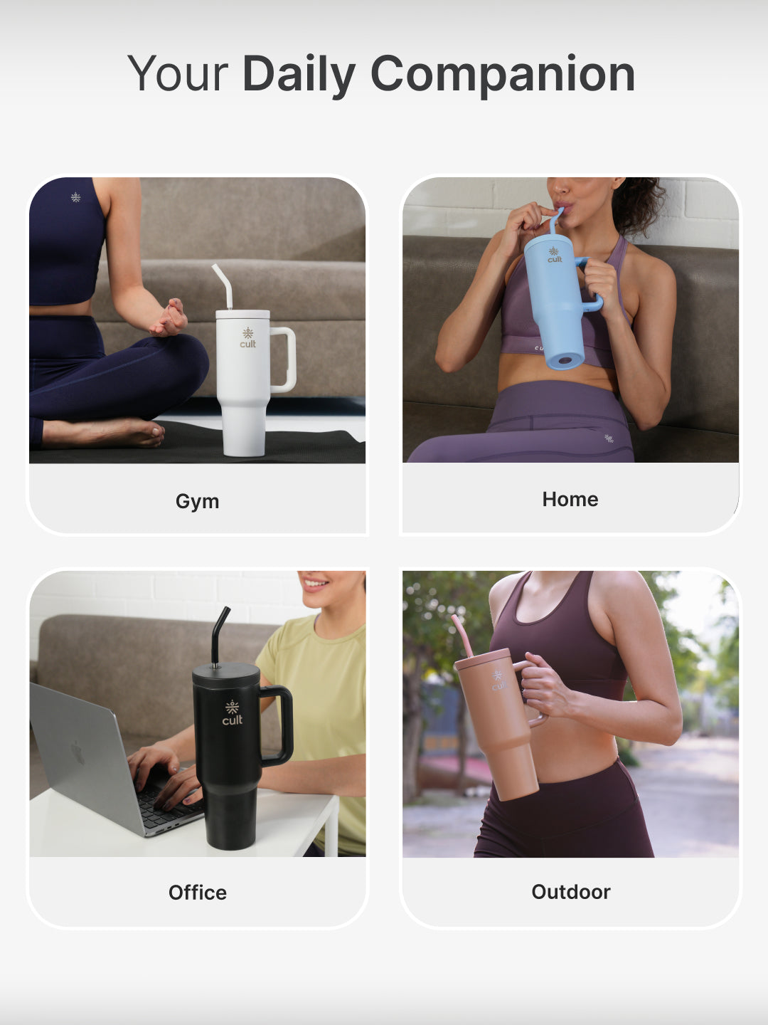 cult Tumbler 1200ML Steel Straw with Straw Cap and Cleaner Unisex Black