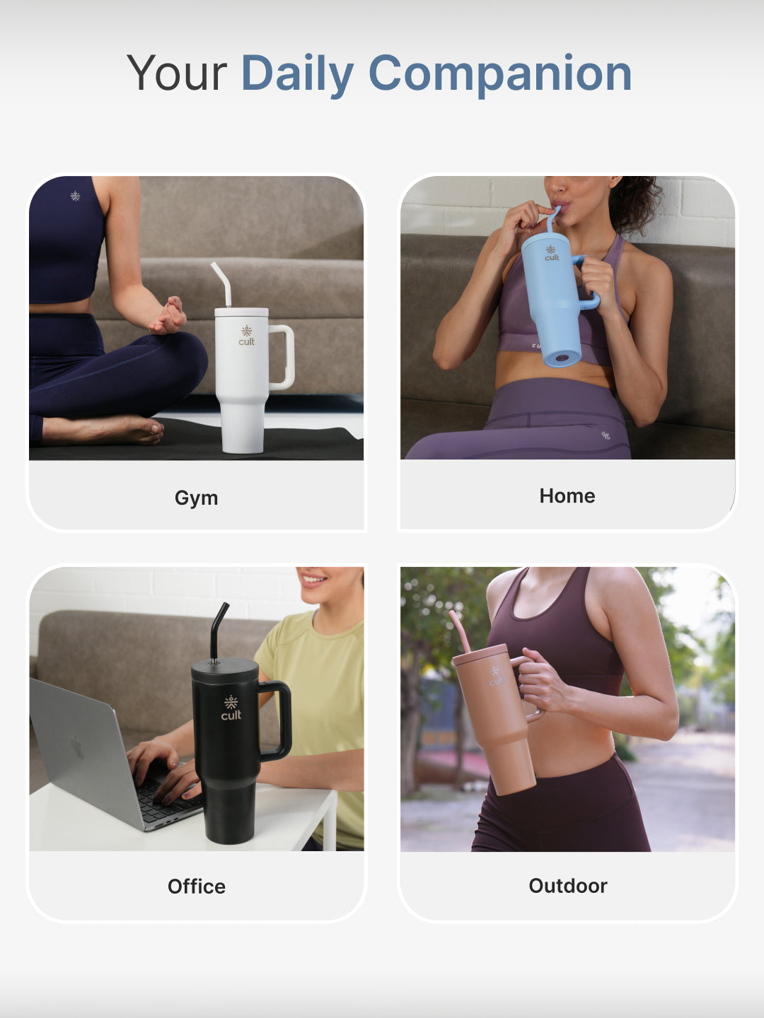 cult Tumbler 1200ML Steel Straw with Straw Cap and Cleaner Unisex Blue