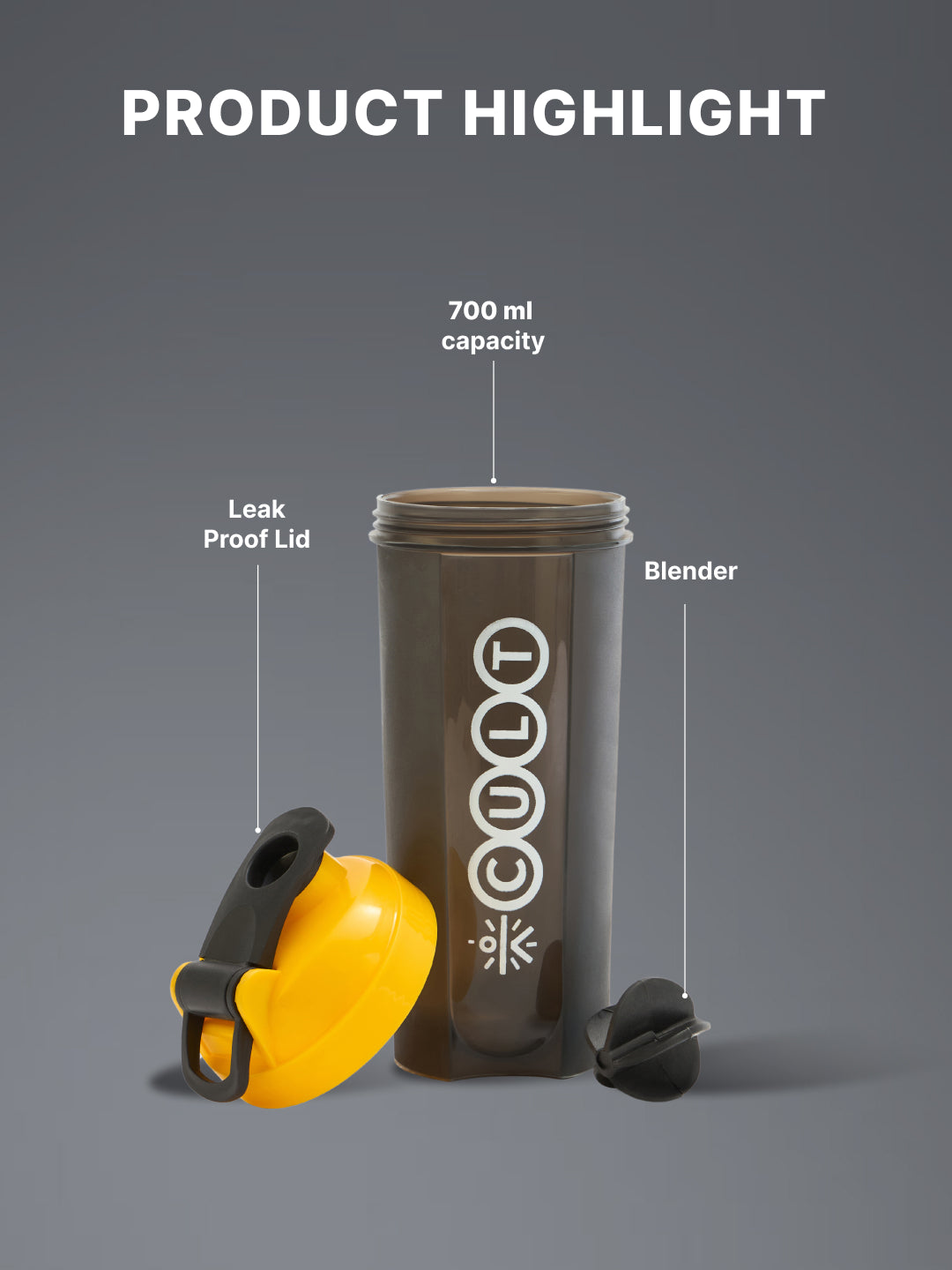 Cult Duffle Bag Black With Shaker Bottle Yellow 700Ml - Combo