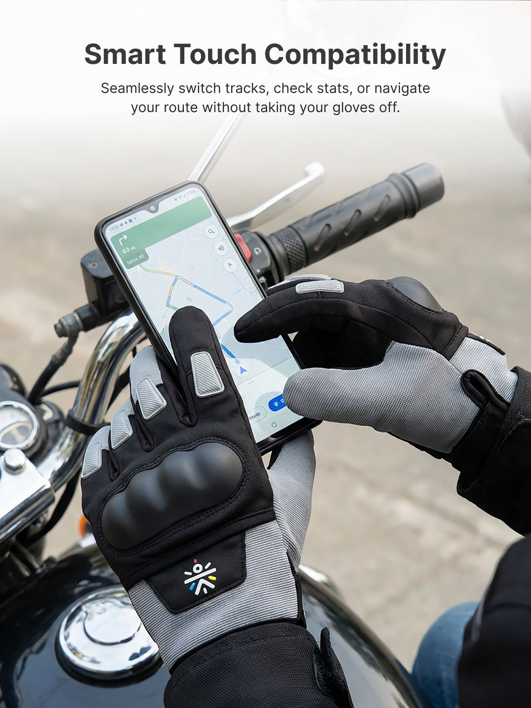 CULT Rider Bike Gloves Grey/Black - Full Finger Motorcycle & Cycling Gloves with Anti-Slip Grip, Breathable Fabric & Comfort Fit