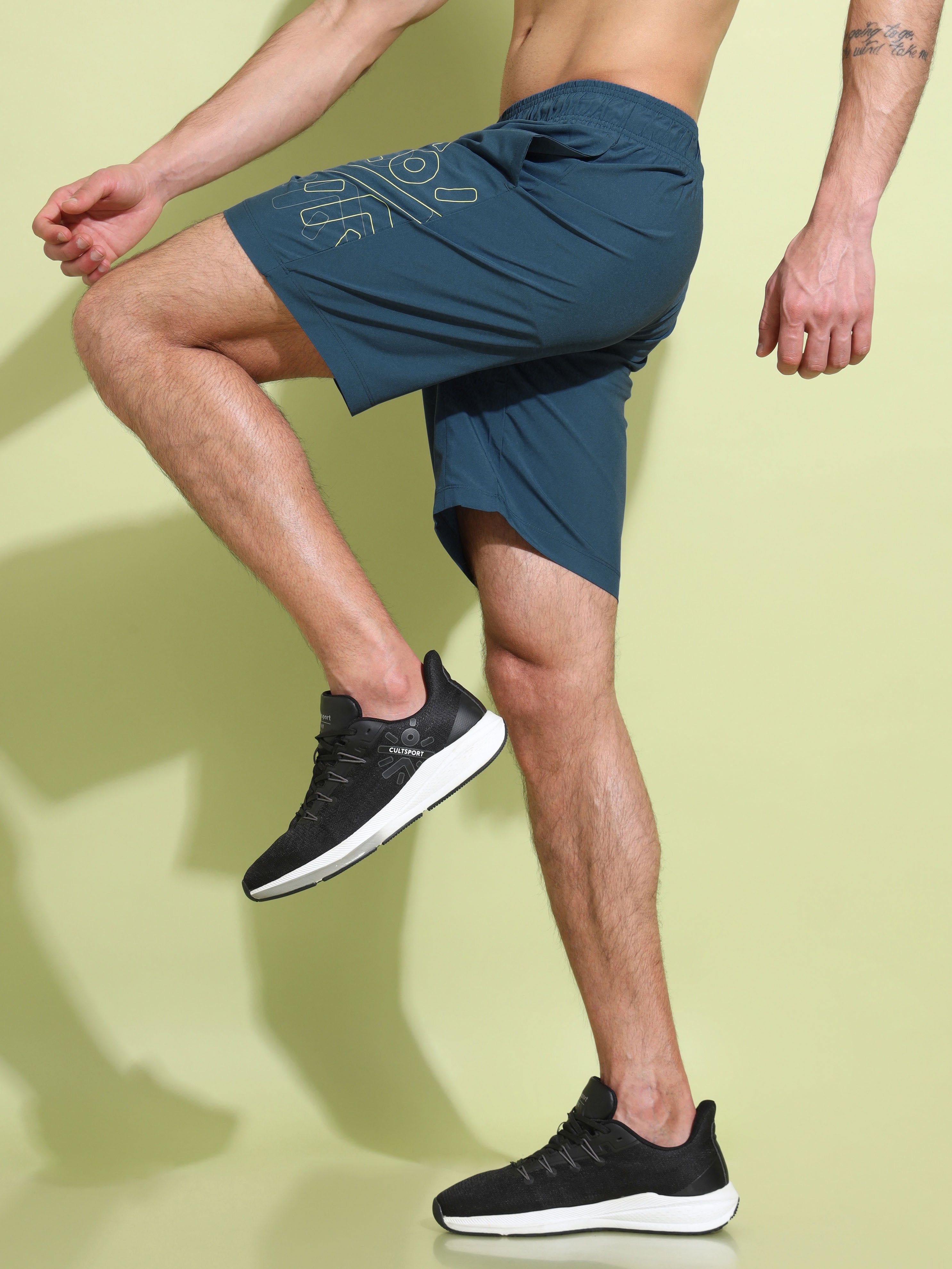 Solid Performance Shorts with Logo Print