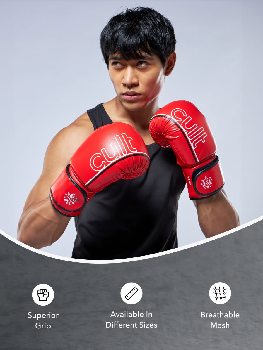 cult Premium Leather Boxing Gloves for Men & Women Foam Padding Punching Bag Gloves for Boxing, Training, Kickboxing, Muay Thai, MMA Boxing Gloves Red