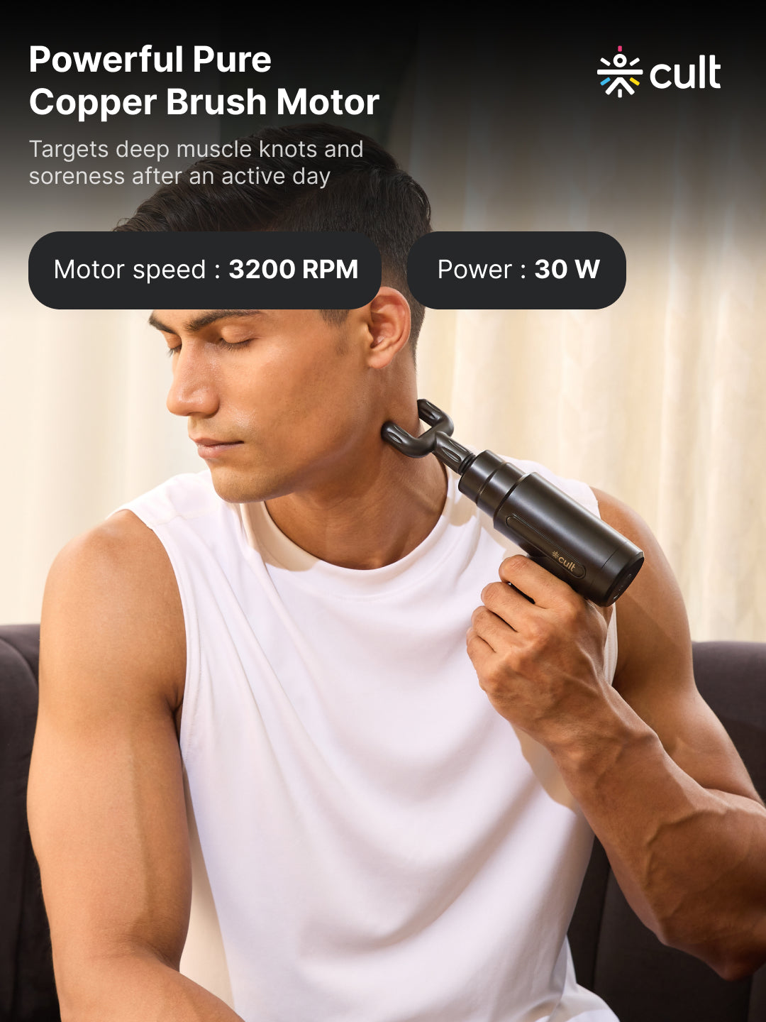 Cult Volt, Full Body Professional Gun Massager, QuietMotion Tech, Deep Tissue Percussions, 3000mAh battery, 6 Speed levels, Silicone head, Lightweight, Carry Pouch.