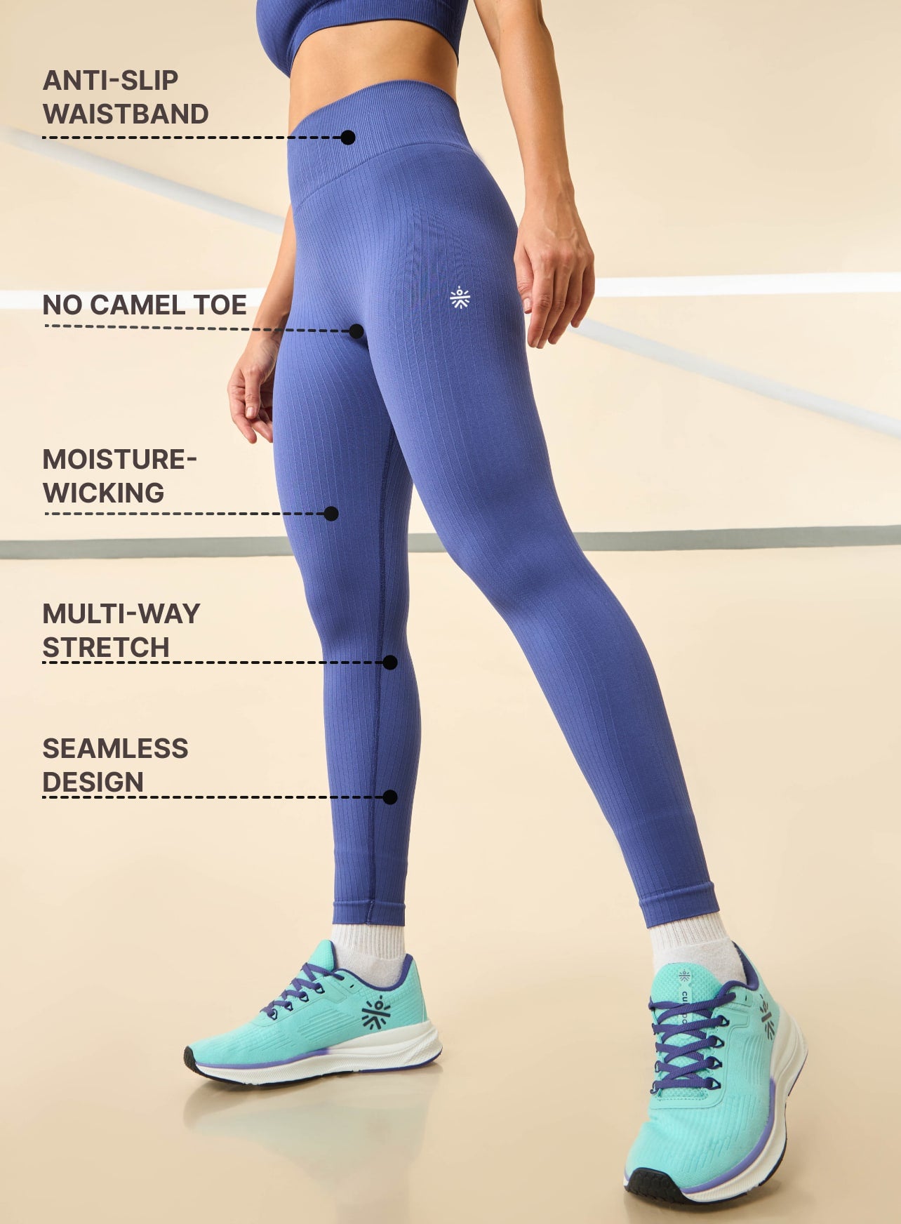 Purpel Seamless Body Snug Rib Structured Sports Tights