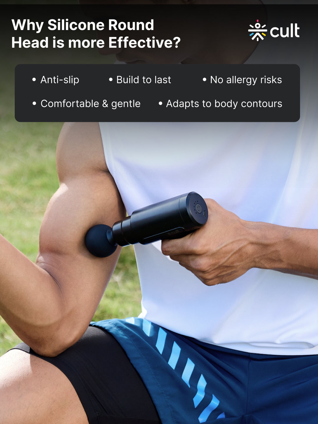 Cult Volt, Full Body Professional Gun Massager, QuietMotion Tech, Deep Tissue Percussions, 3000mAh battery, 6 Speed levels, Silicone head, Lightweight, Carry Pouch.