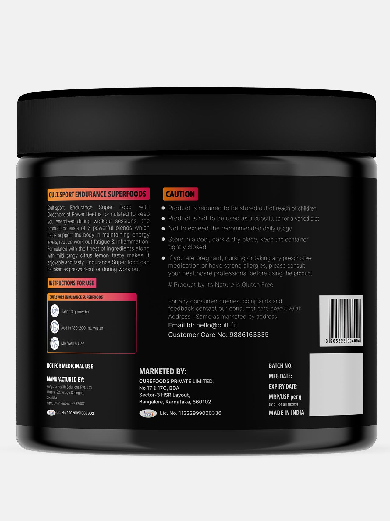 Cultsport Endurance Superfood With Power Beets | Beetroot Extract | Antioxidants | Nitrate Blend | L-Carnitine, L -arginine, Dextrose, etc. | No Artificial Colour | No Artificial Flavour