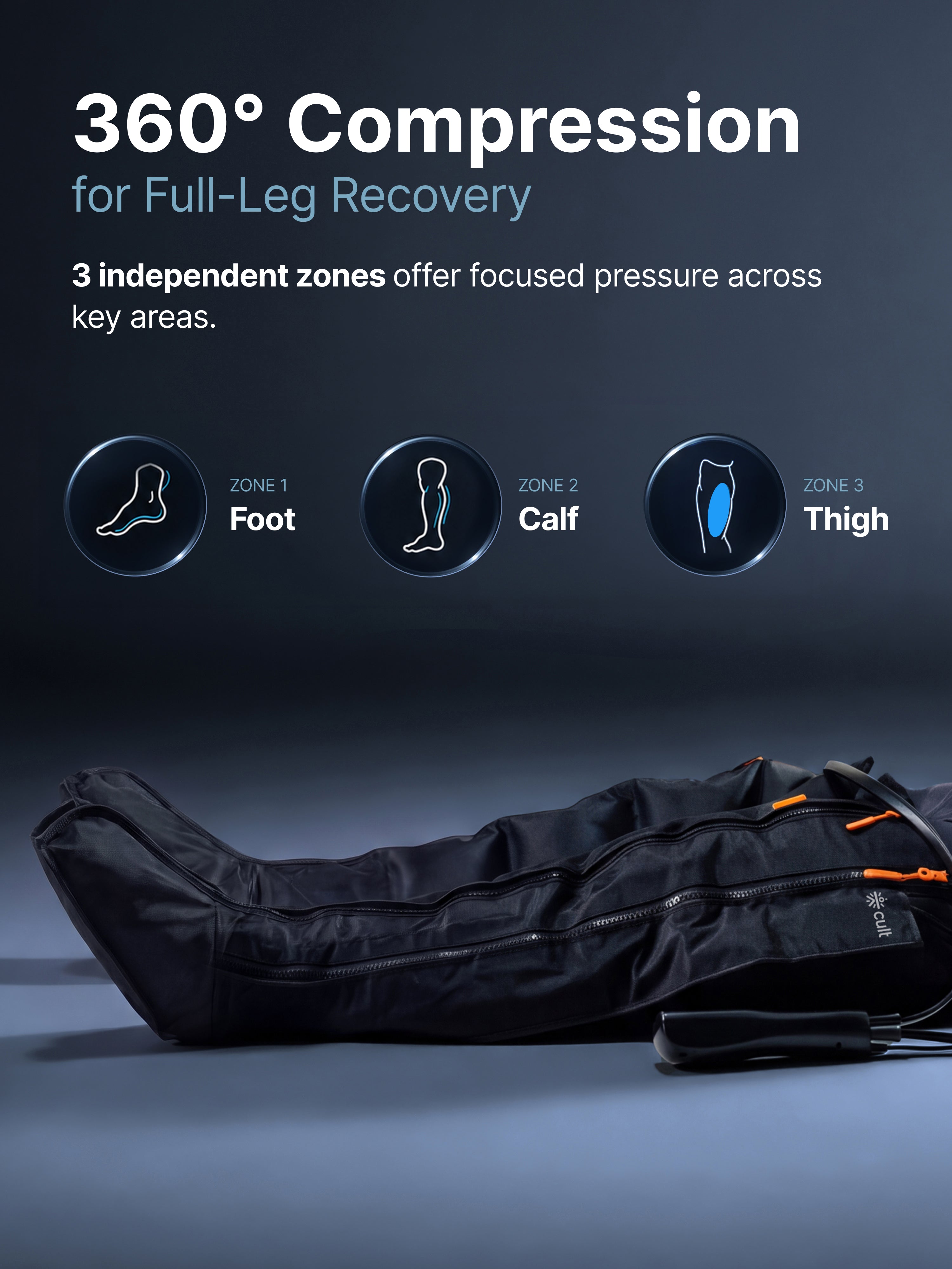 Cult Recover X Air Compression Leg Massager, 360° Full Leg Coverage, Adaptive Compression, 7 Recovery Modes, 3 Pressure Intensities, Adjustable Timer