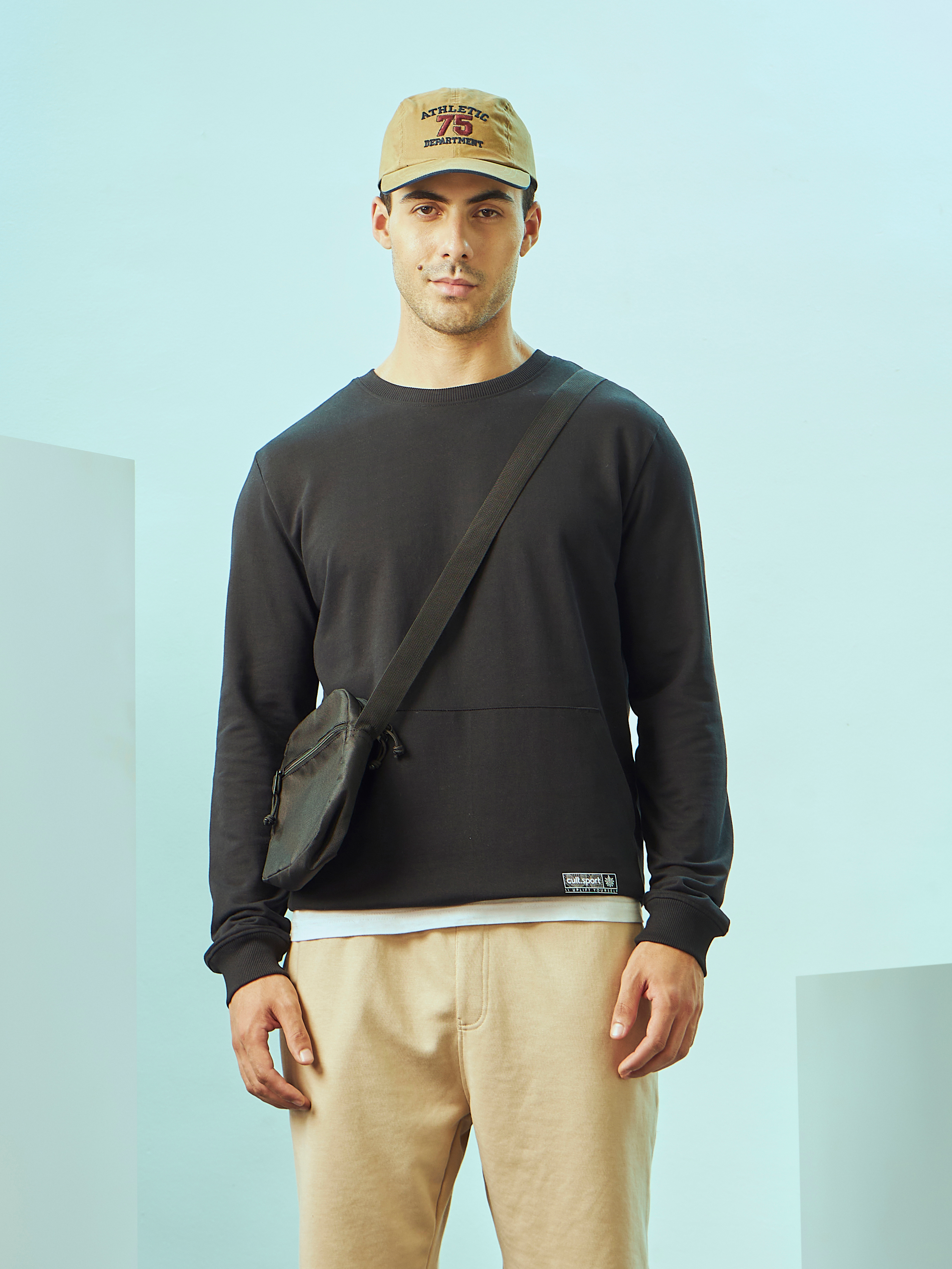 Crew Neck Sweatshirt with Kangaroo Pocket