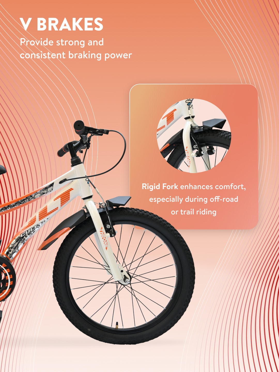 Throne 20T Steel Kids Bike with Rigid Fork, Single Wall Rim, V brakes and Chain Guard Orange White