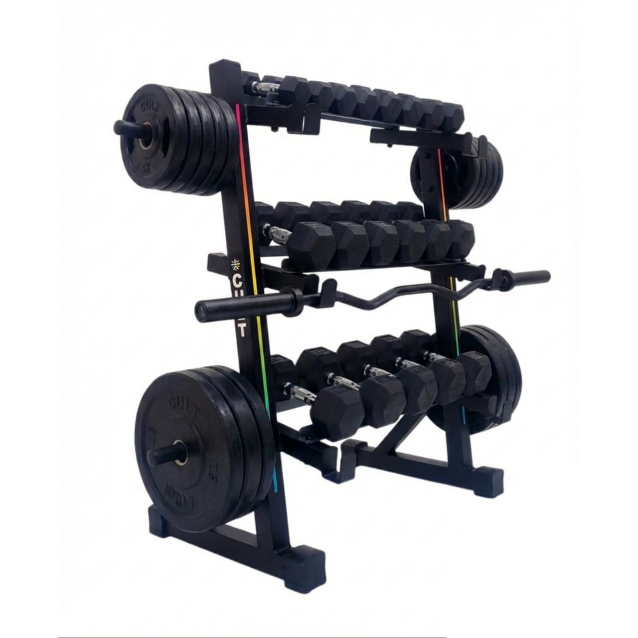 Cult 3 Level Storage Rack for weights (Rod, Plates & Dumbbell) | 300 Kg Max Load | Compact, Stable & Space-Efficient Design for home use