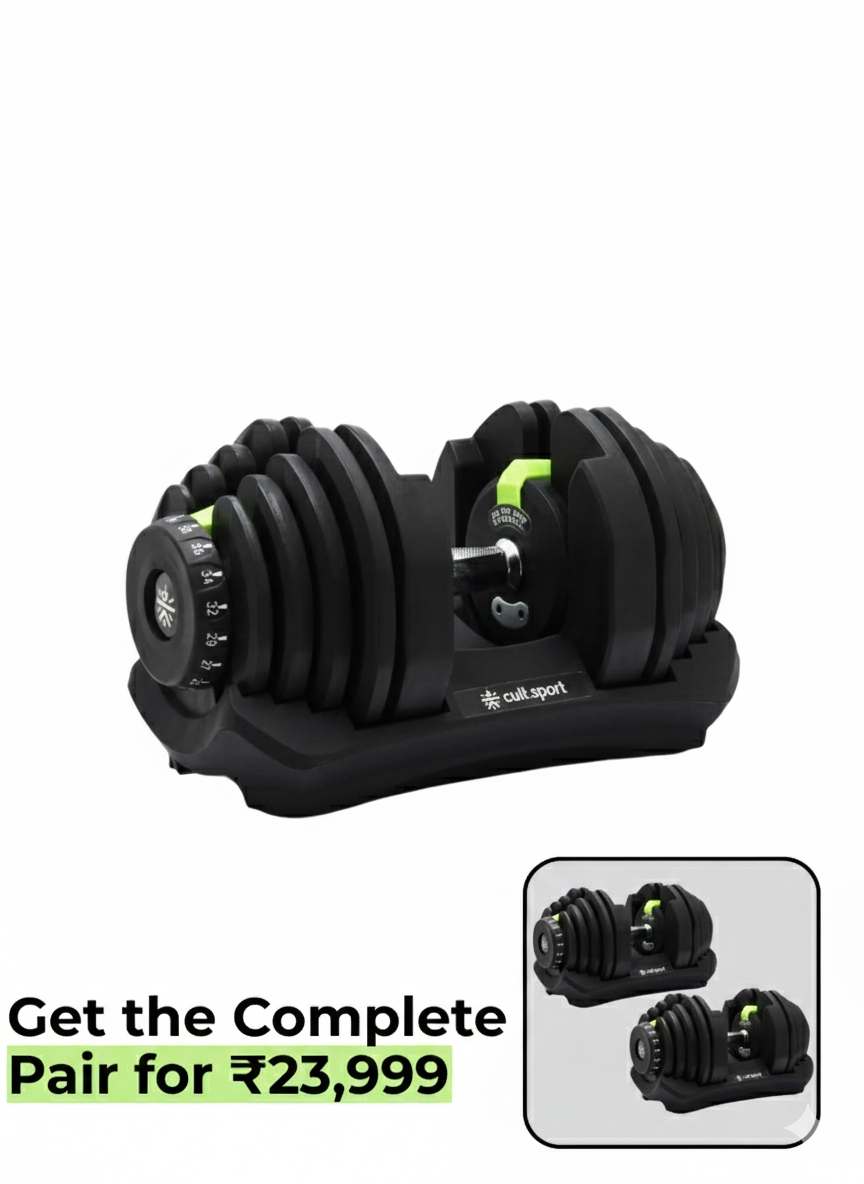 40 kg Compact Adjustable Dumbbell (5kg to 40kg), Easy Weight Change: 17-in-1 (1 piece) (6 Months extended Warranty only on Cultsport.com)