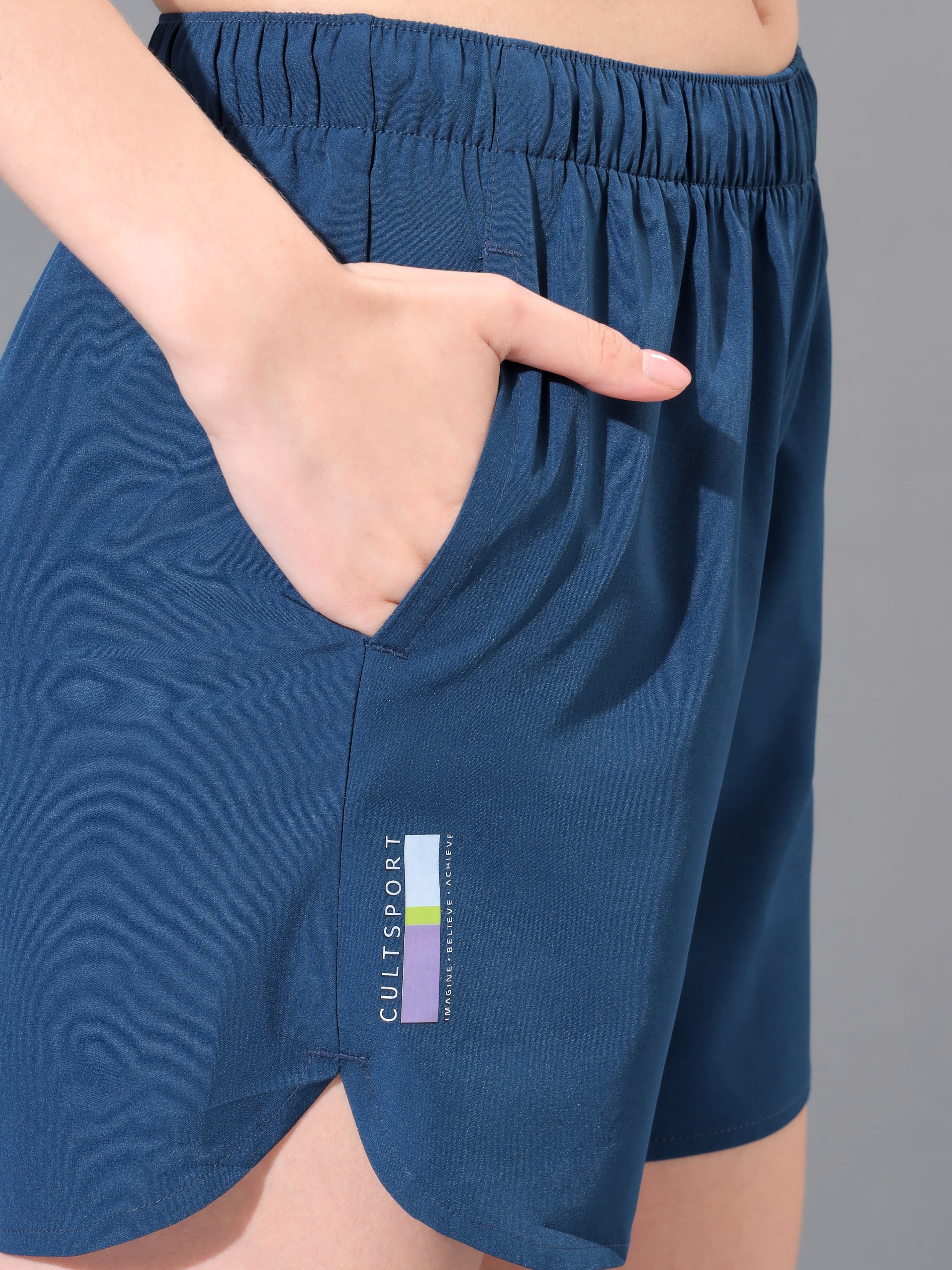 Solid Shorts with Curved Hem