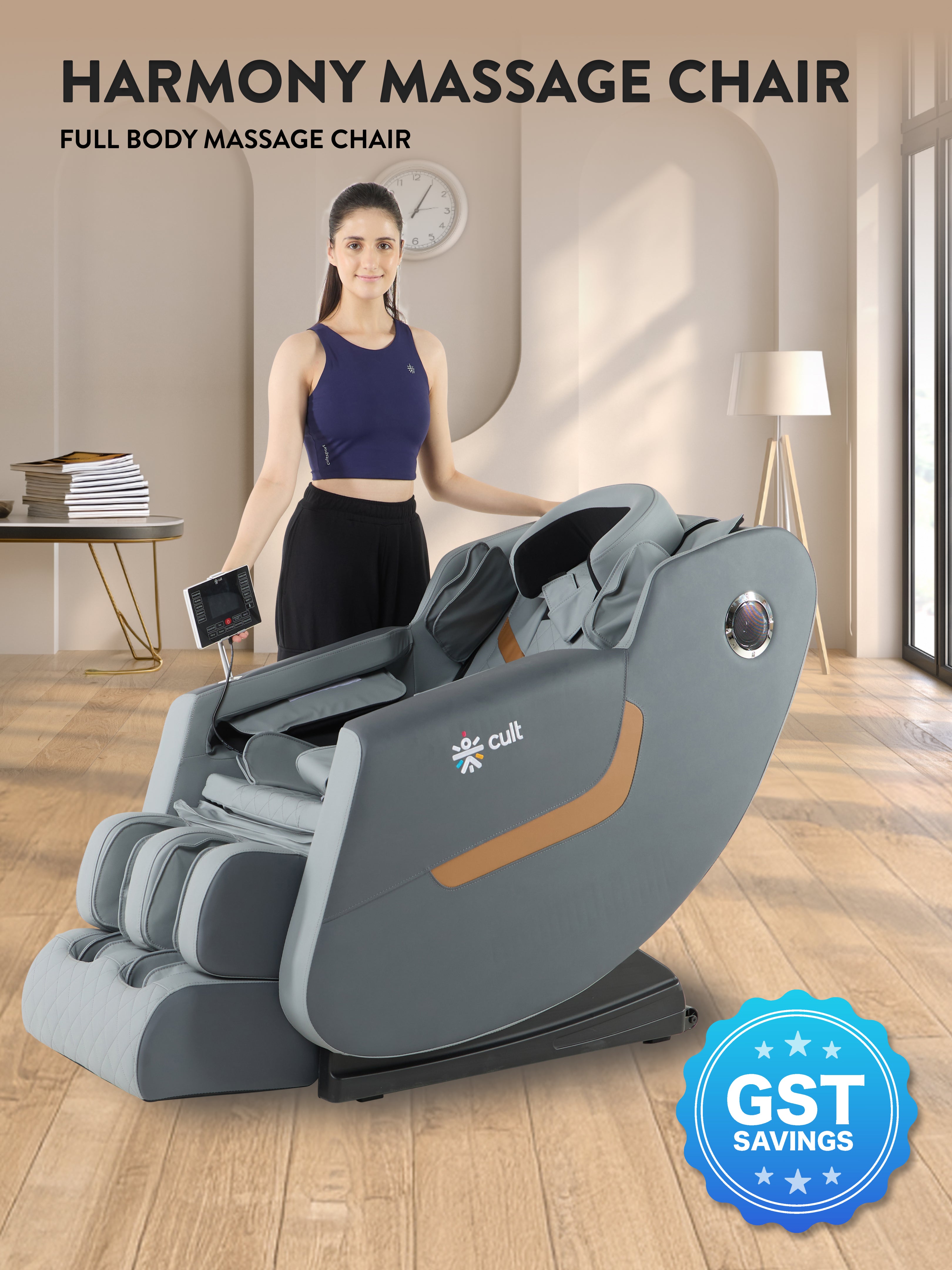 Cult Harmony Massage Chair with Fixed Point Massage Technique and Bluetooth AI Voice Function for Full Body Massage At Home