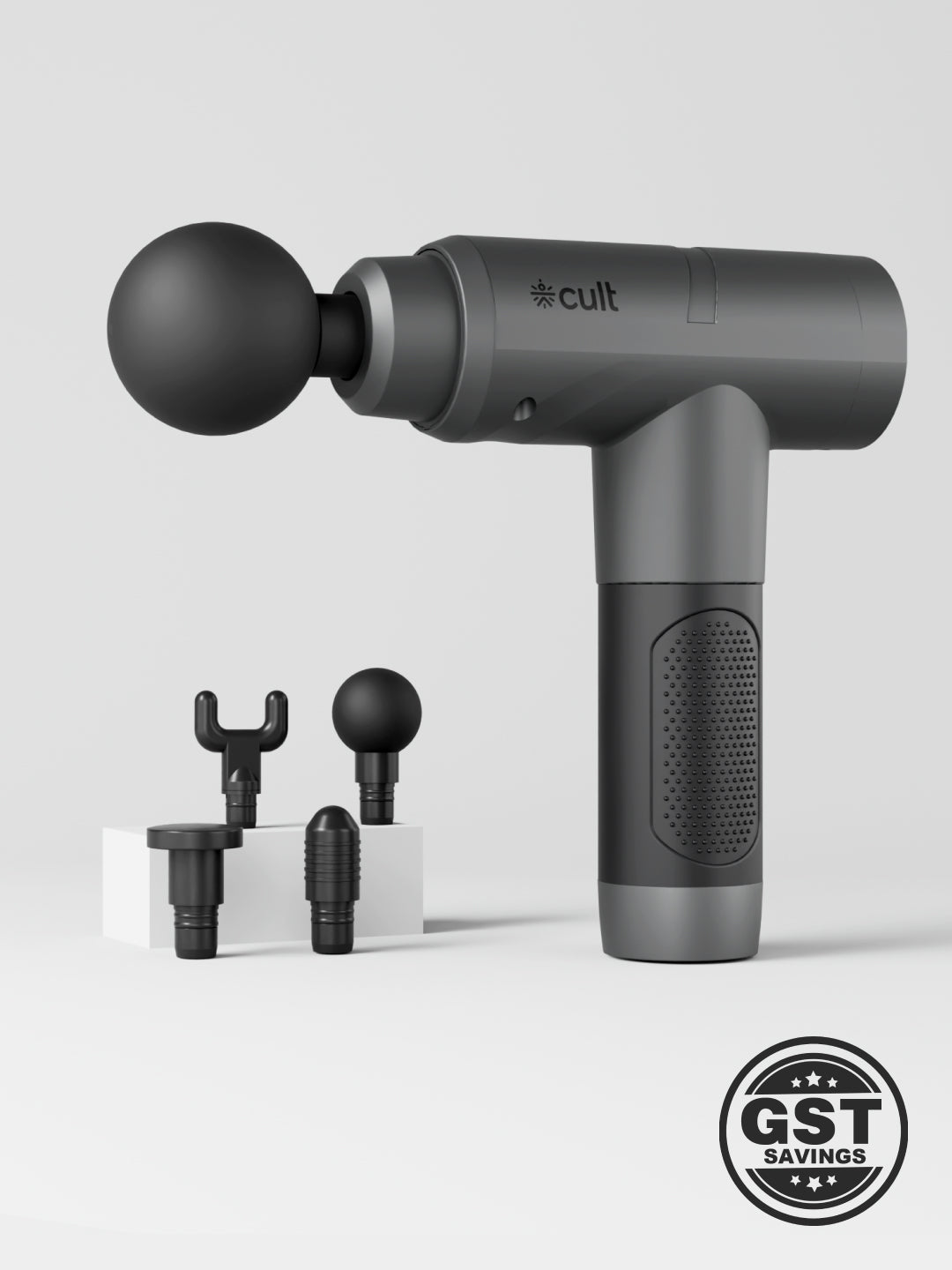 Cult Impact Pro, Full Body Professional Gun Massager, 4500 mAh battery, Deep Tissue Percussions, 4 Interchangeable heads, 6 Speed levels, Silicone head.