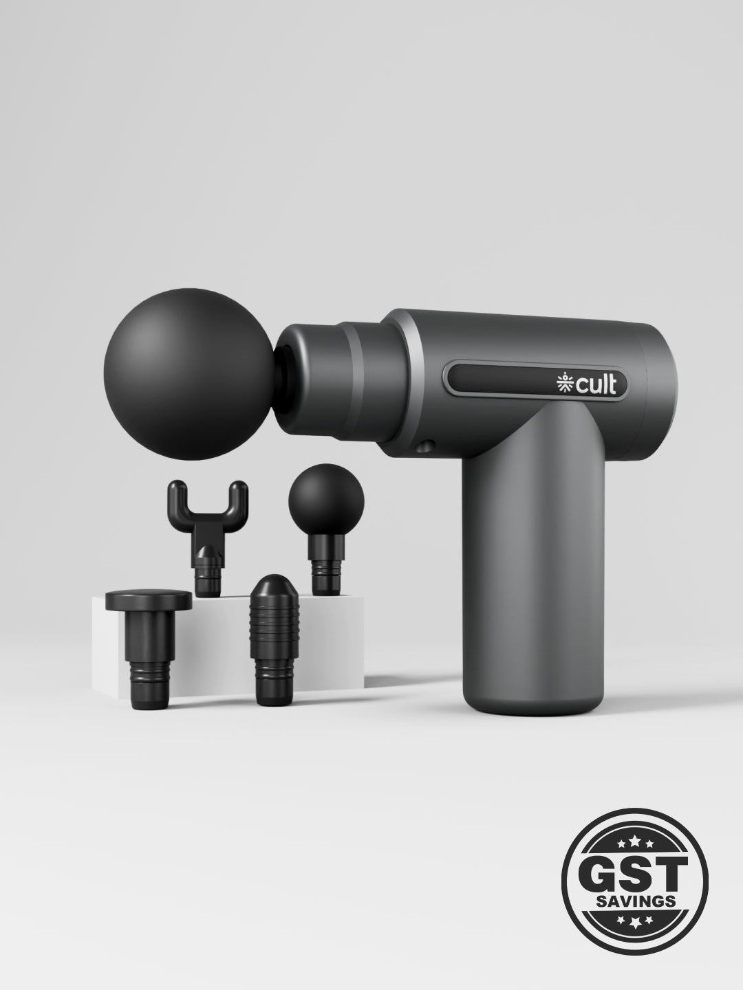 Cult Impact, Full Body Professional Gun Massager, 3000 mAh battery, QuietMotion Tech, Deep Tissue Percussions, 4 Interchangeable heads, 6 Speed levels, Silicone head.