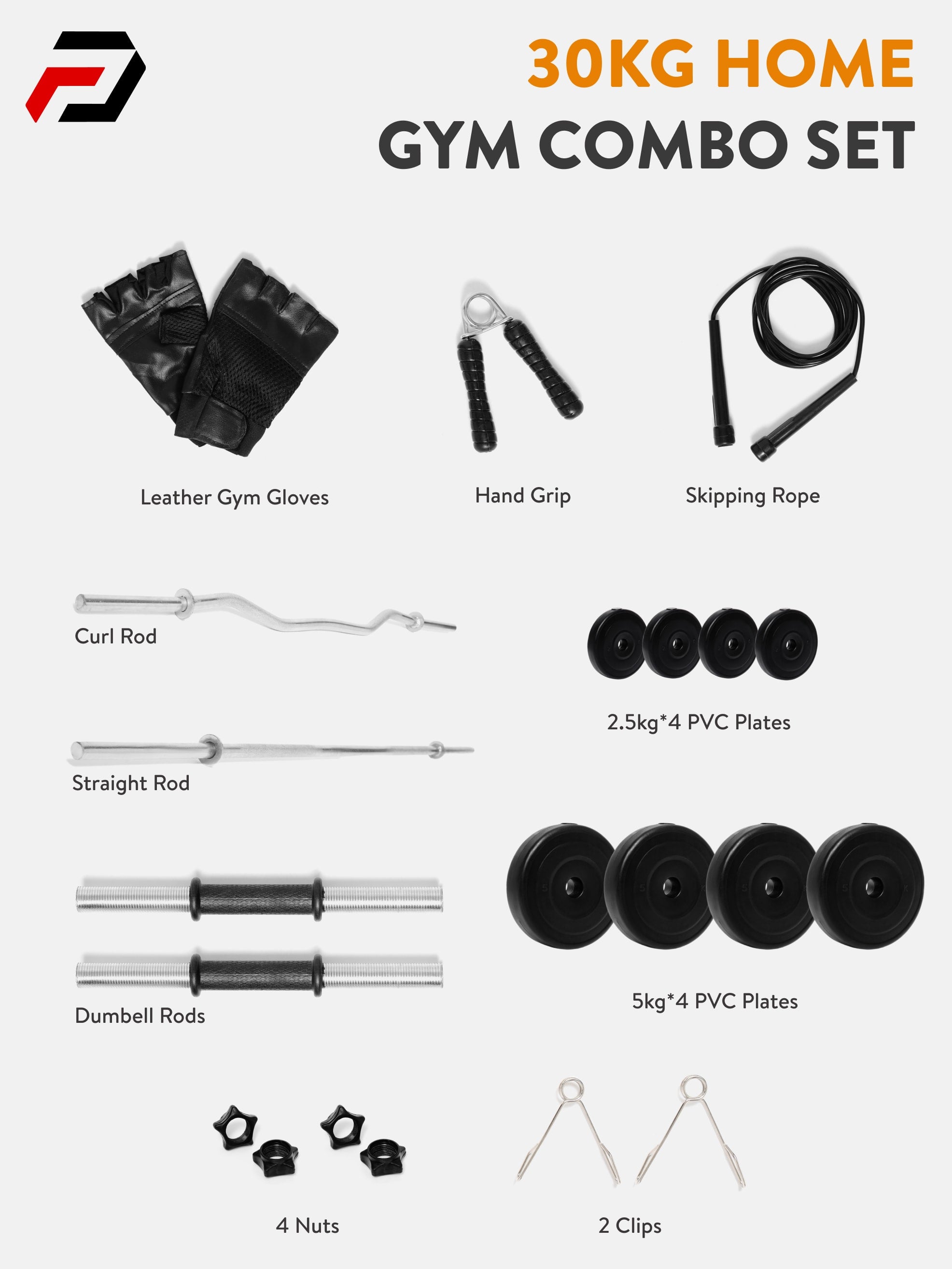 30 kg PVC Curl, Straight Rod Home Gym Combo