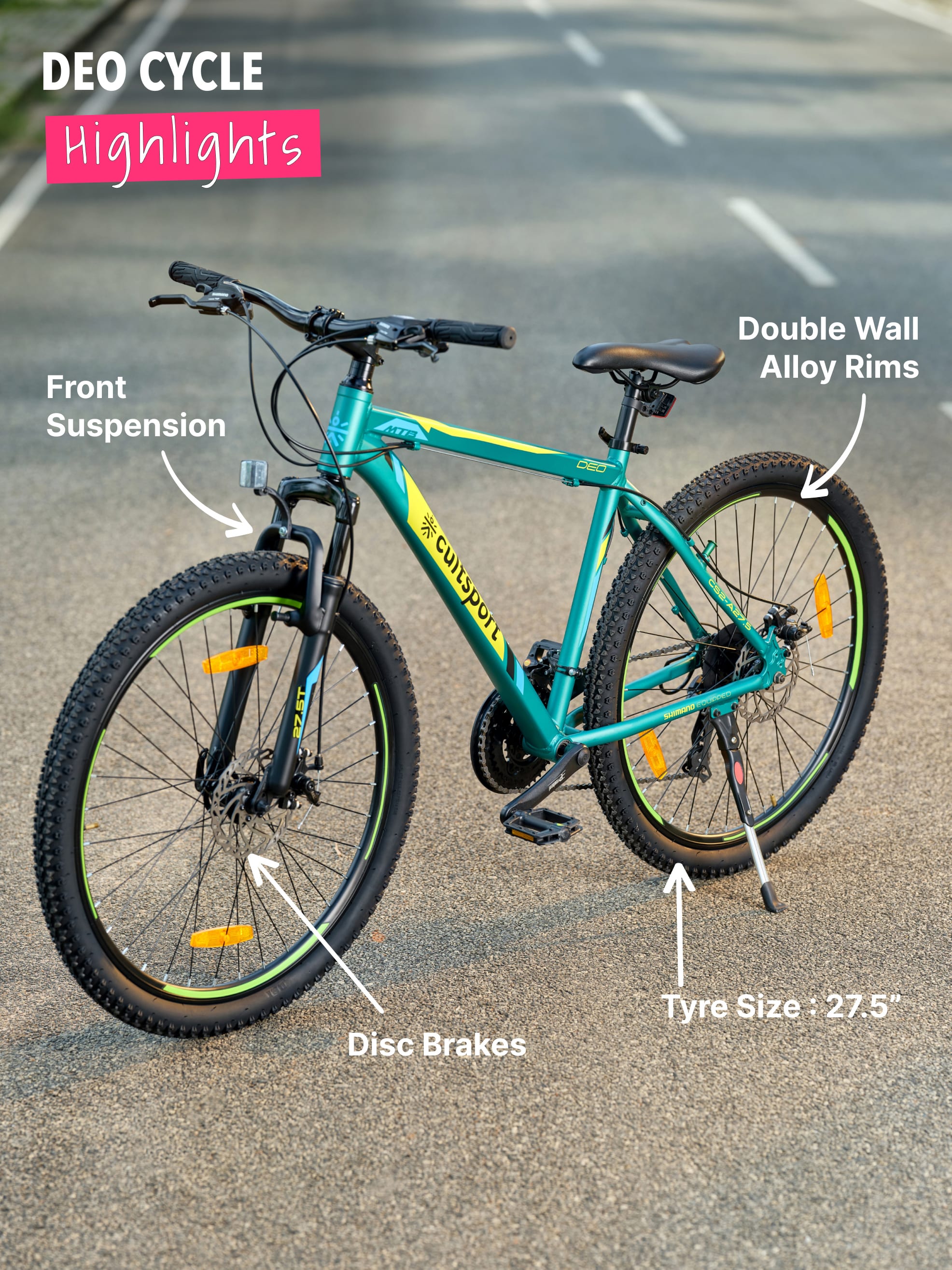 Deo Alloy 21 Speed Shimano Gear 29 inch Mountain Cycle, Dual Disc Brake, Front Suspension, Double Wall Rim, Green, Free Trainer Sessions, Cycling Event