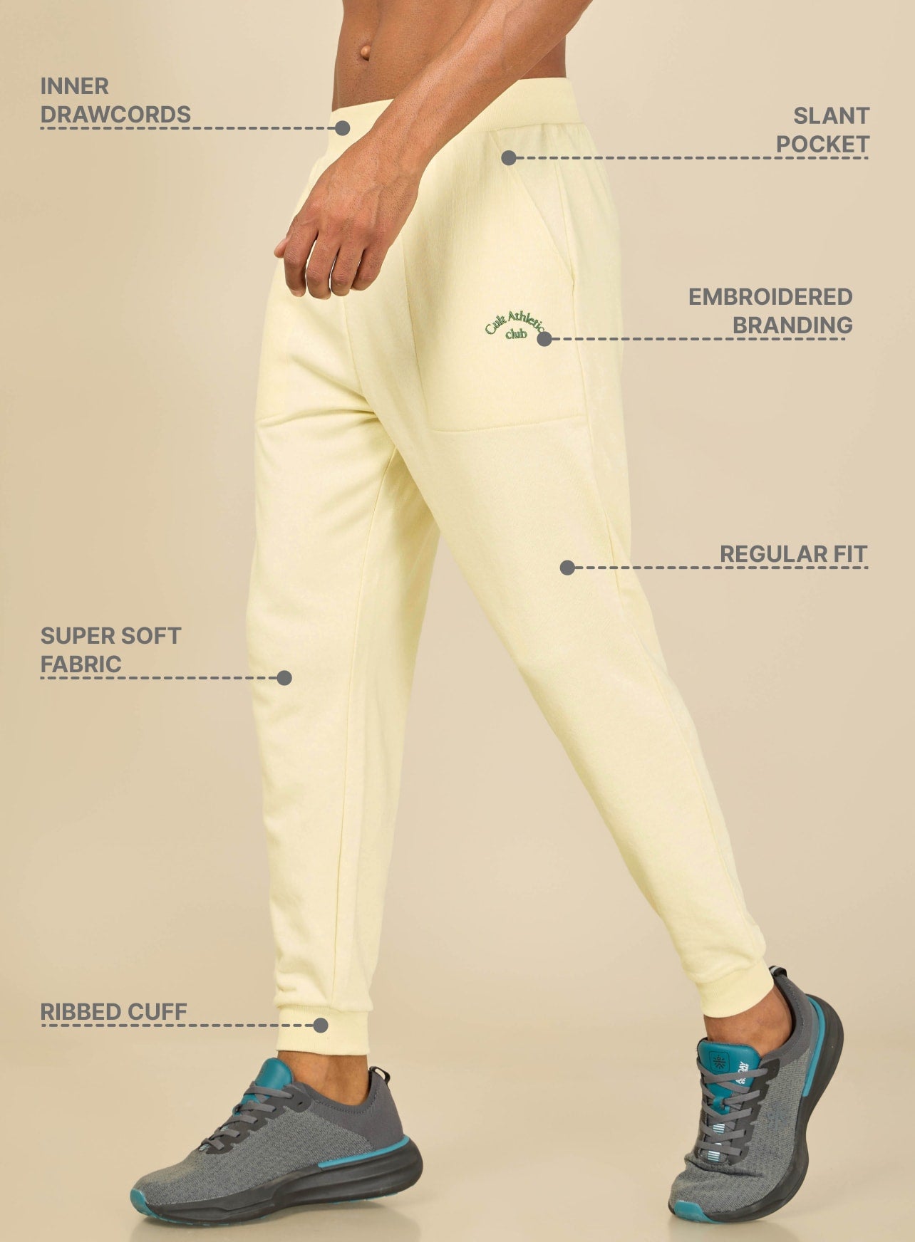 Cult Athletic Club Men Beige Joggers