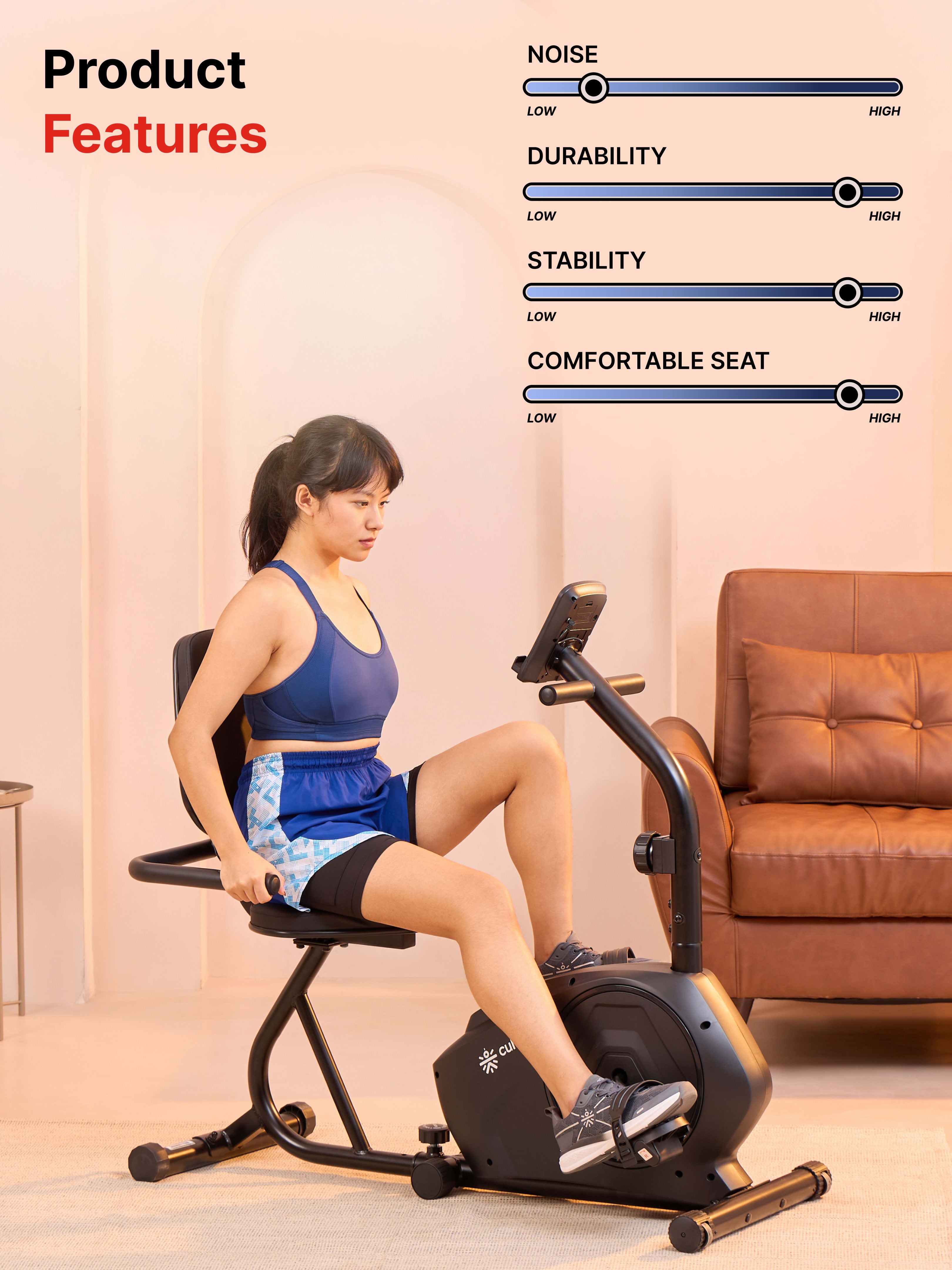 Smartbike Bari Recumbent Bike with Max Weight support 110 kg | Heart Rate Sensor with Adjustable Seat – Black (with 6 Months Extended Warranty)