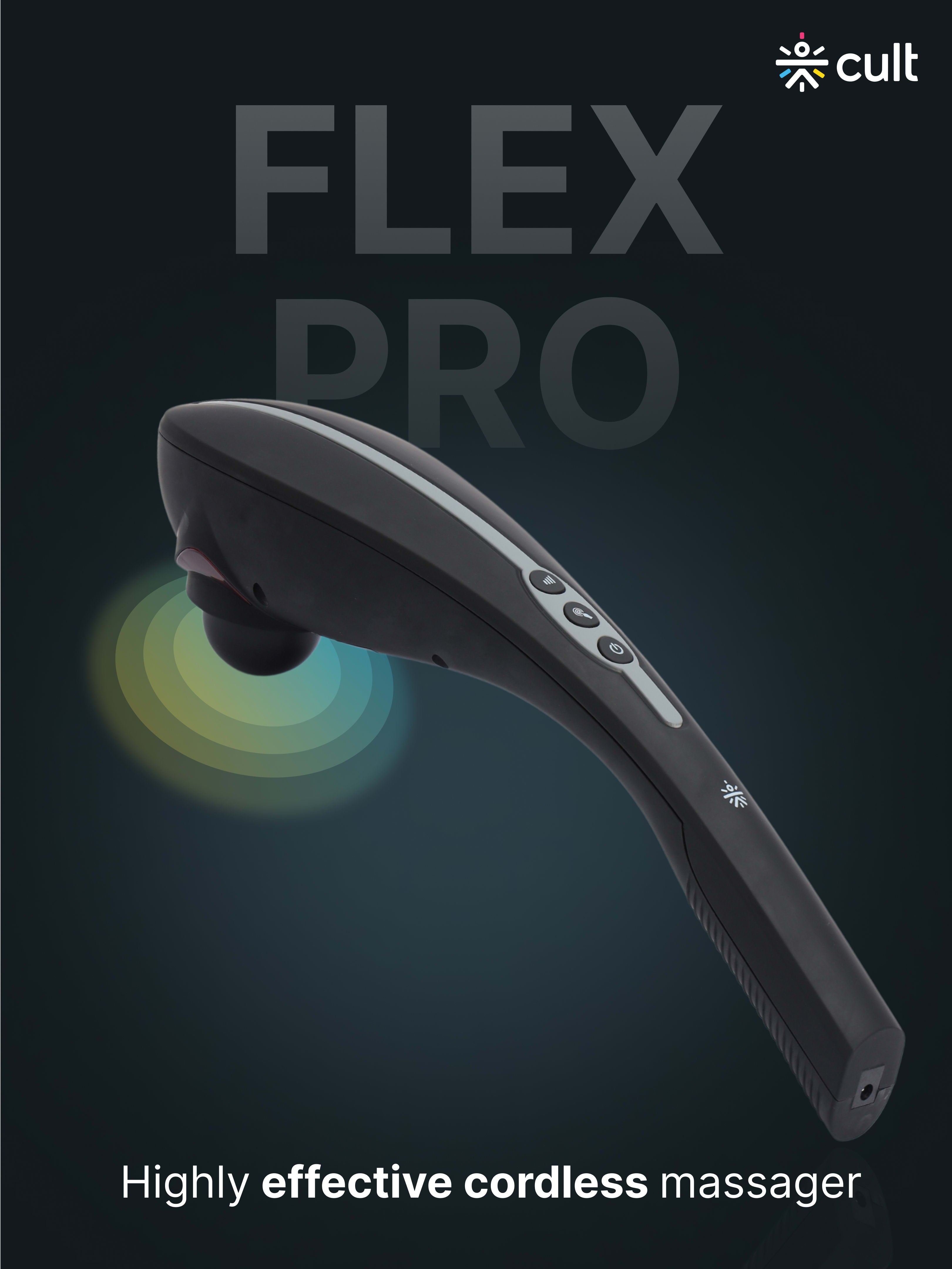 Cult Flex Pro Cordless Electric Handheld Full Body Massager with 4 Interchangeable Heads, 6 modes, and 6 Adjustable Speed Settings for Pain Relief and Relaxation