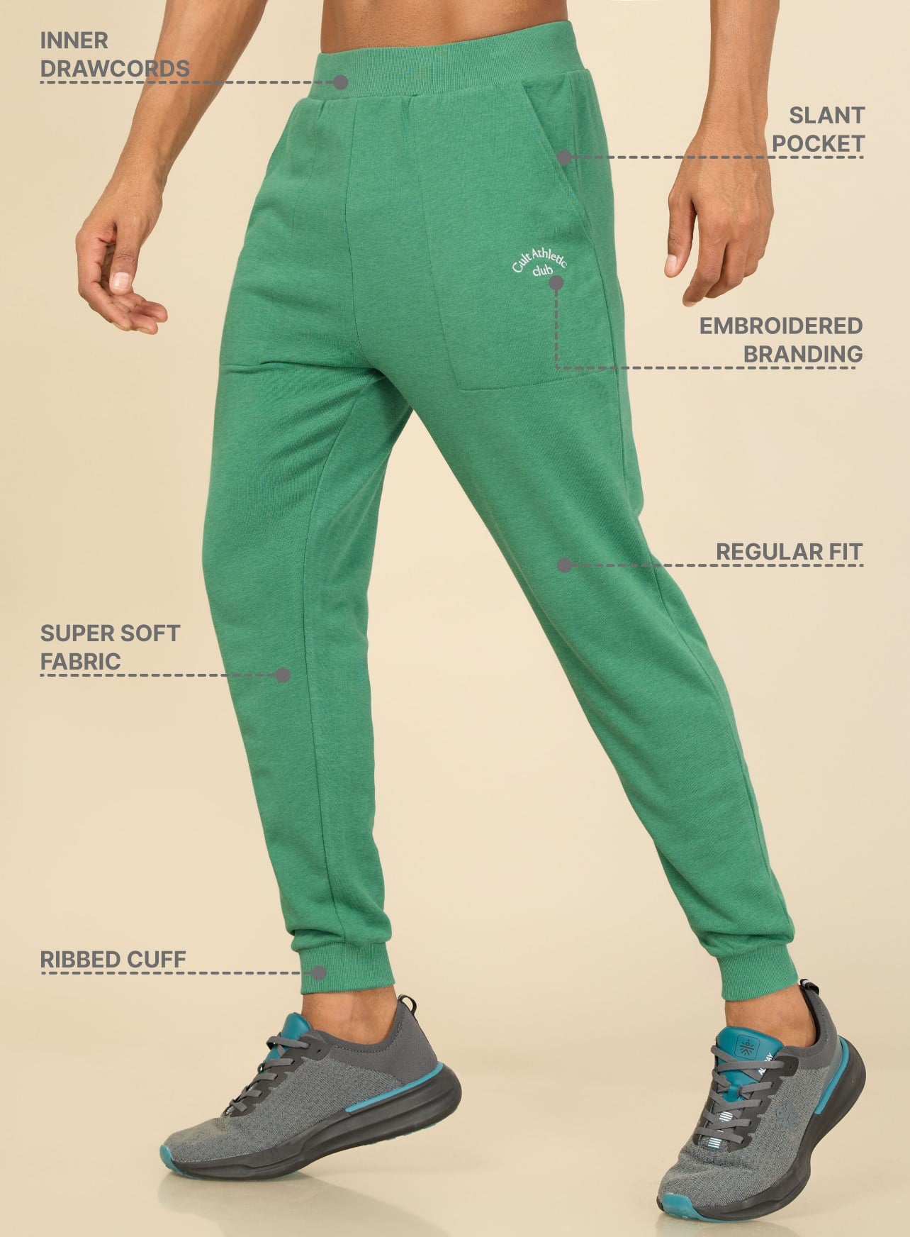 Cult Athletic Club Men Sea Green Joggers