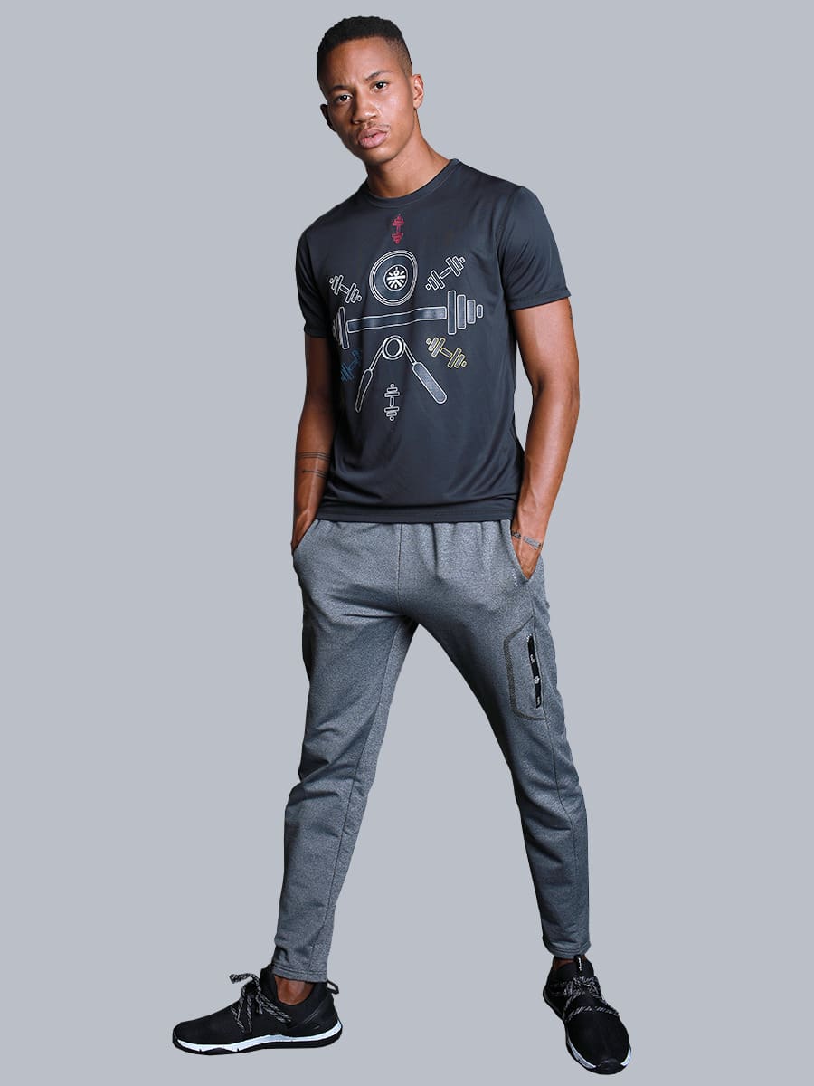 Men Charcoal Dumbbell Training Tee