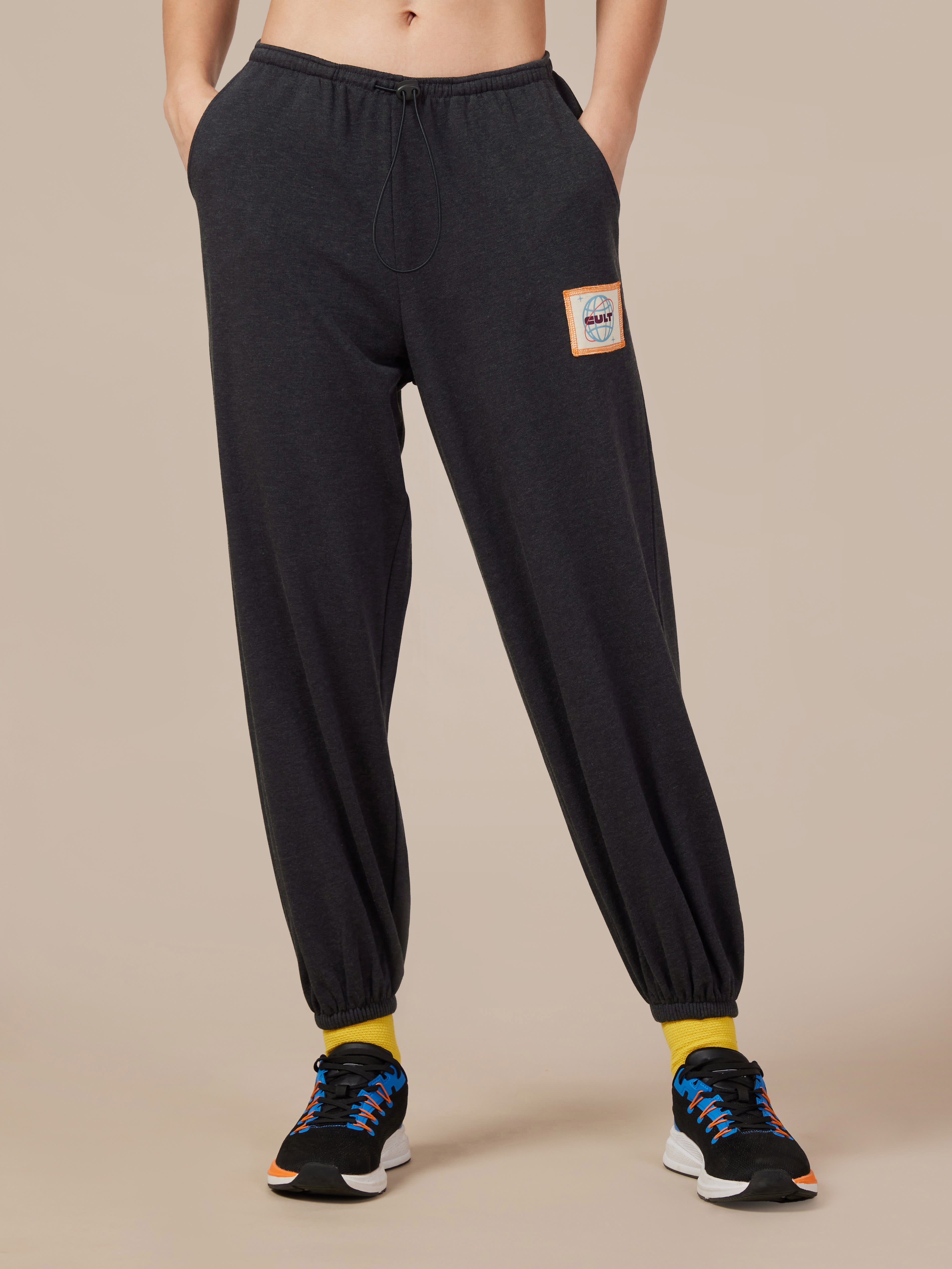 Women's Black Cult Printed Patch Baggy Joggers