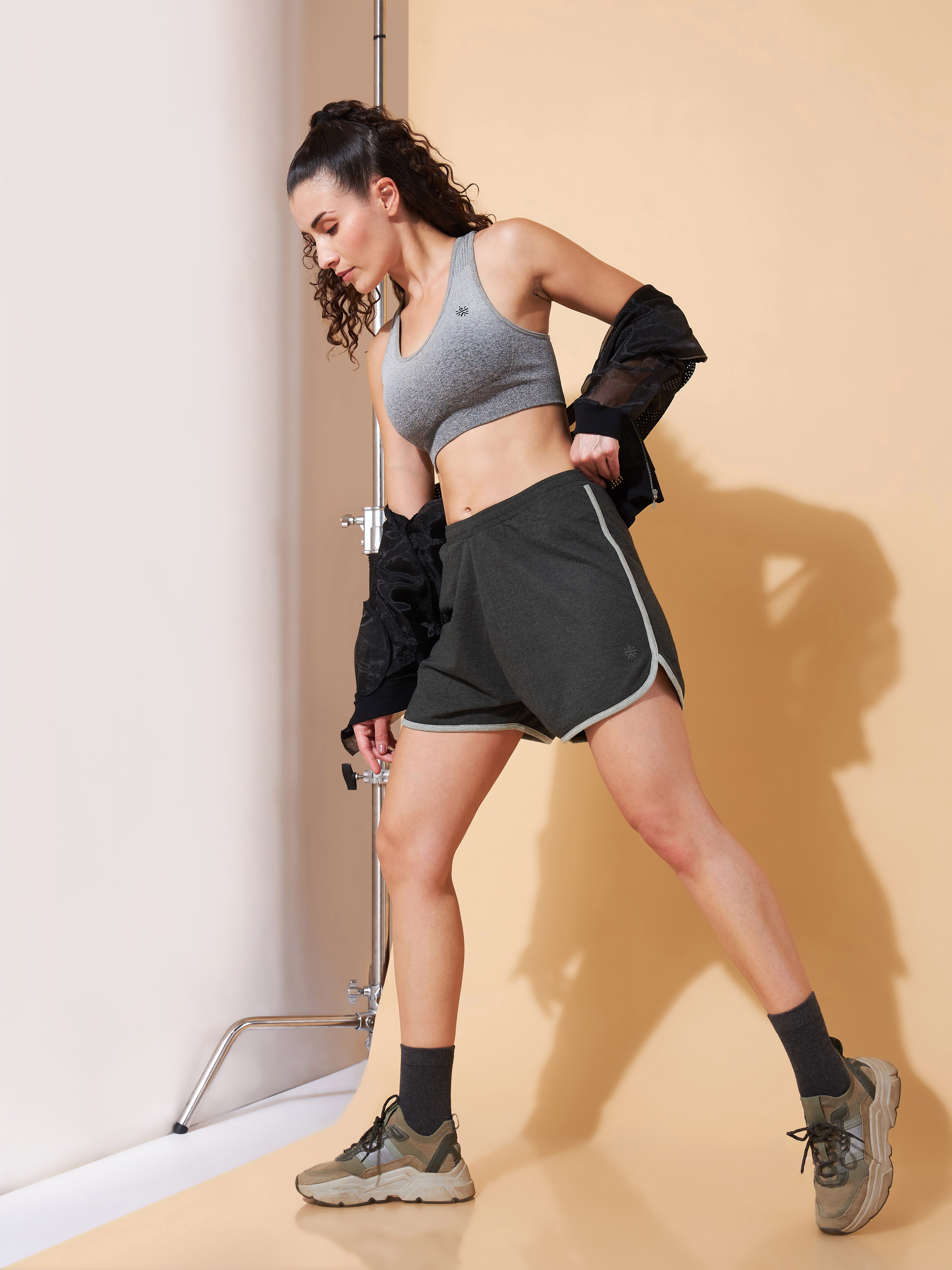 Women's Charcoal Dolphin Hem Leisure Shorts