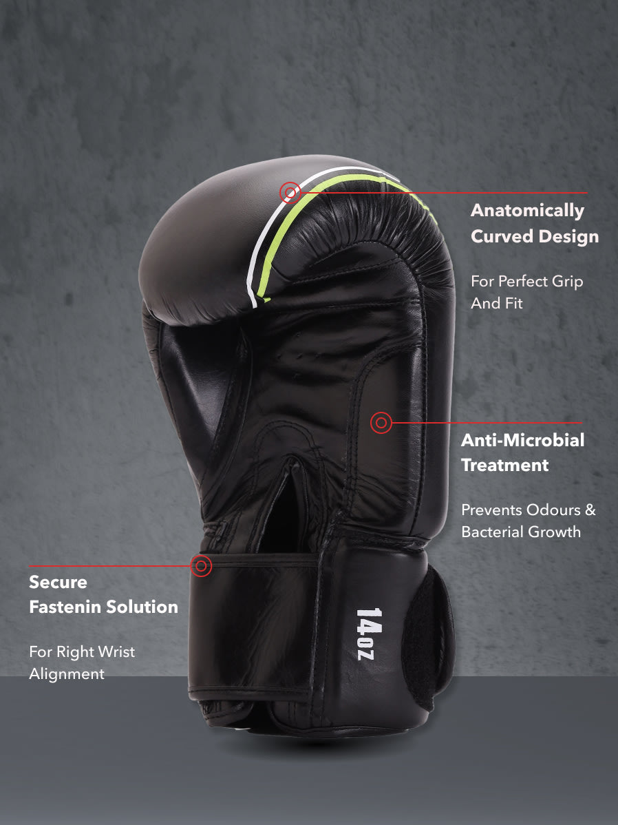 cult Premium Leather Boxing Gloves for Men & Women Foam Padding Thickness 35 mm Punching Bag Gloves for Boxing, Training, Kickboxing, Muay Thai, MMA Boxing Gloves Black & Green