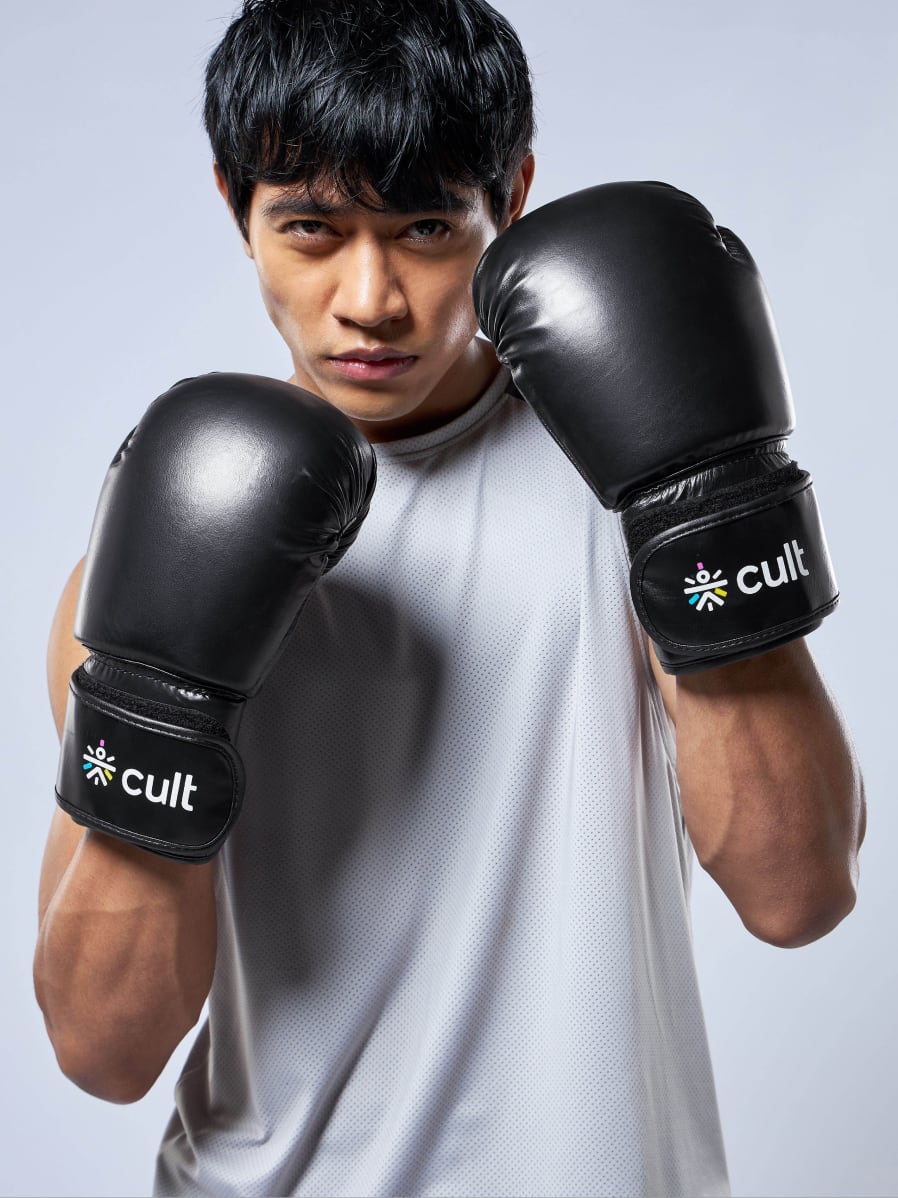 cult Premium Leather Boxing Gloves for Men & Women Foam Padding Thickness 35 mm Punching Bag Gloves for Boxing, Training, Kickboxing, Muay Thai, MMA Boxing Gloves Black