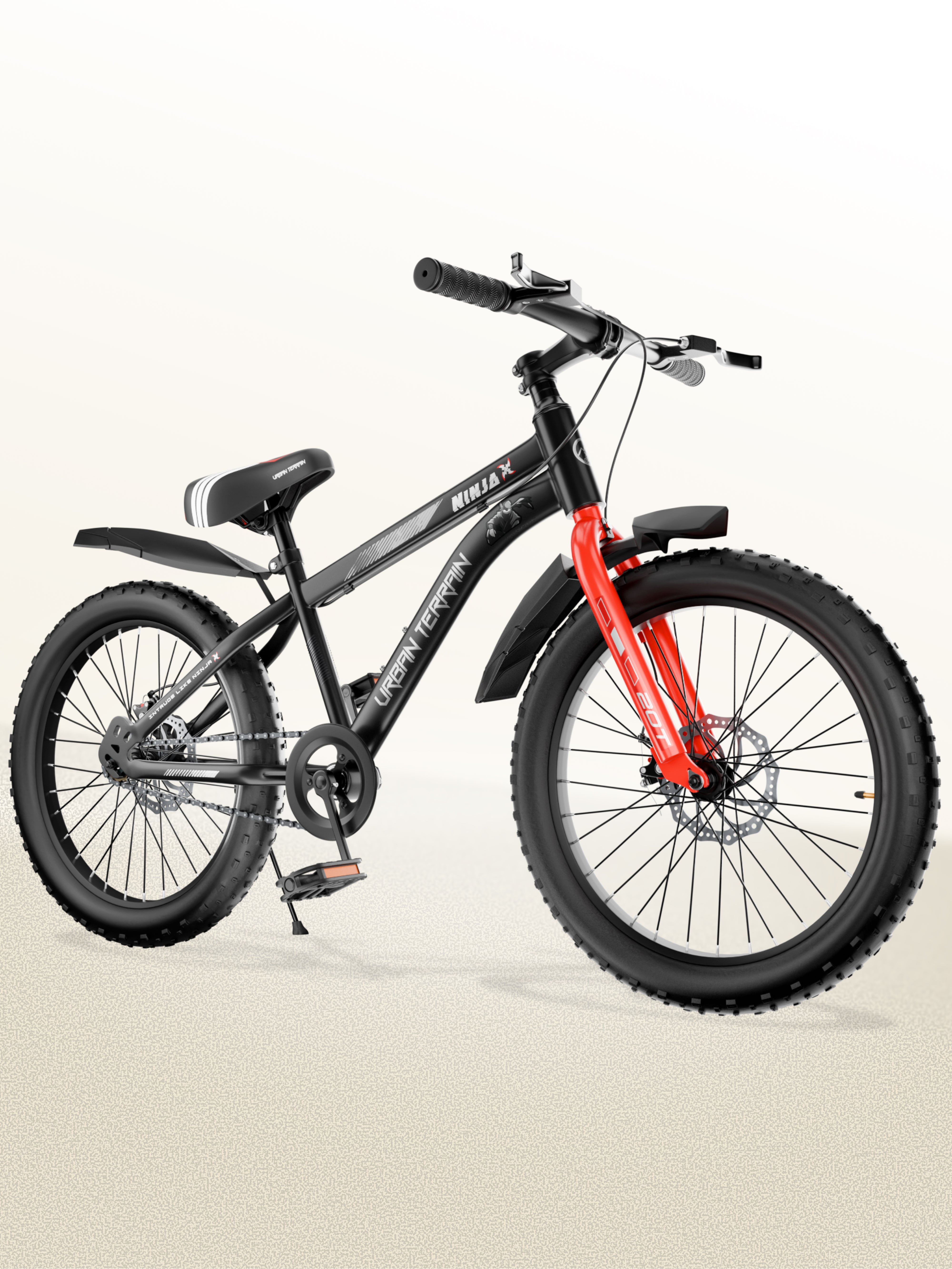 Urban Terrain Ninja X 20T Fat Tire Kids Bicycle with Dual disc brakes, Black